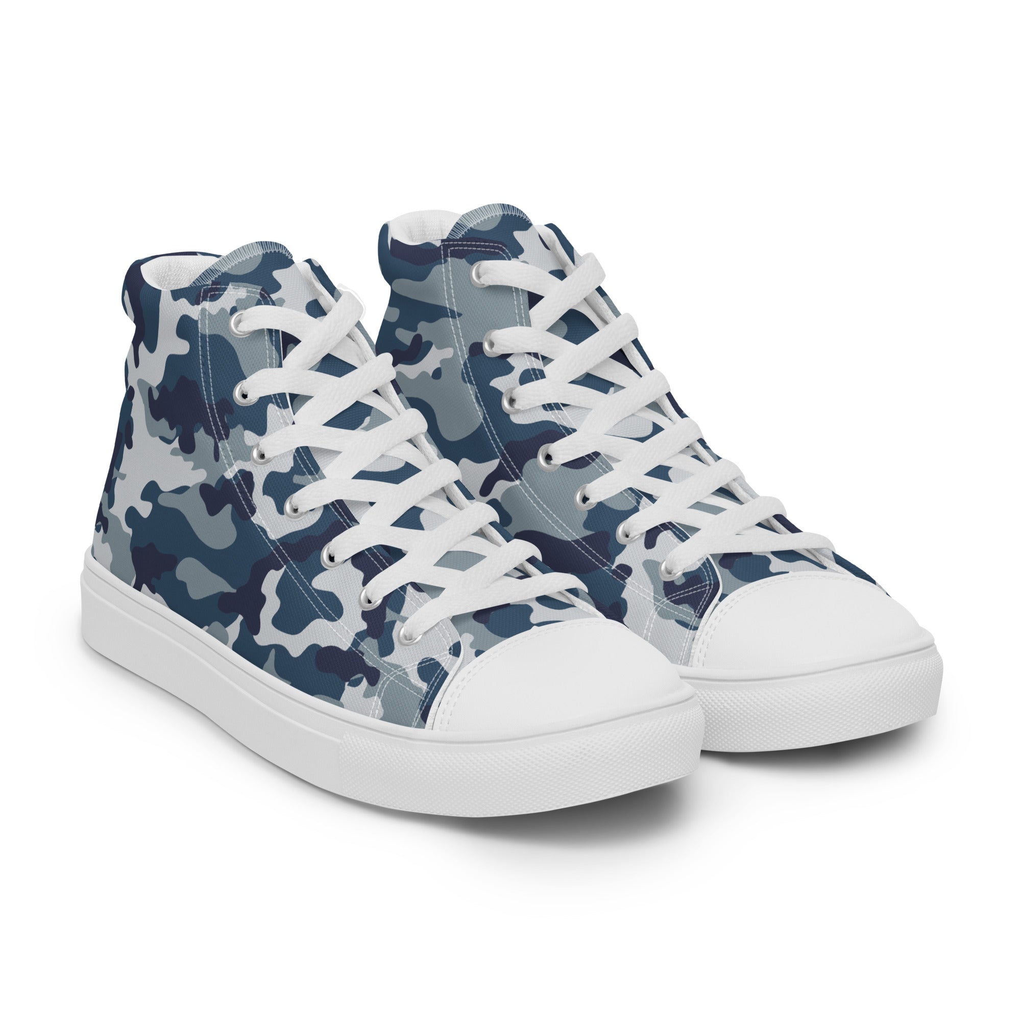 Men’s Blue Camo High-Top Canvas Sneakers – Casual, Comfortable, Durable Fashion Sneakers