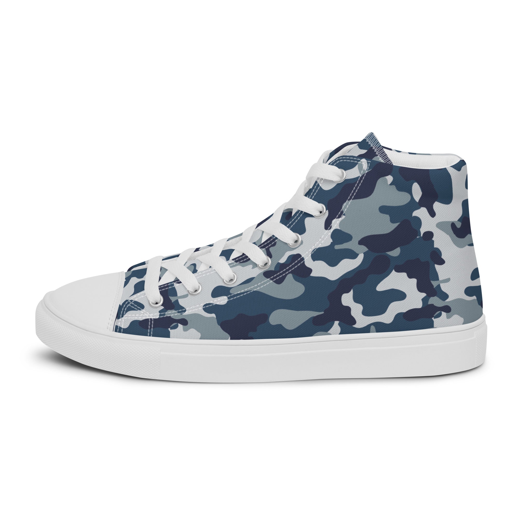 Men’s Blue Camo High-Top Canvas Sneakers – Casual, Comfortable, Durable Fashion Sneakers