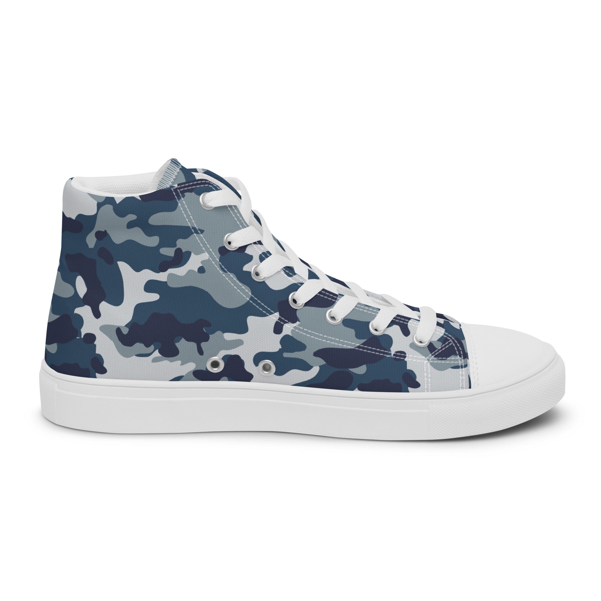 Men’s Blue Camo High-Top Canvas Sneakers – Casual, Comfortable, Durable Fashion Sneakers