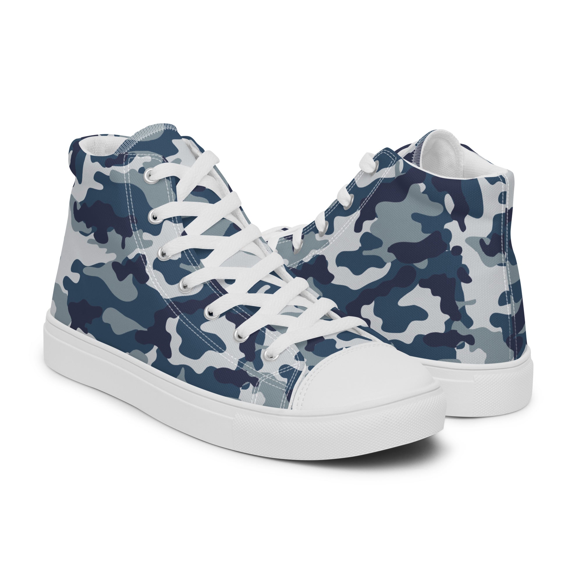 Men’s Blue Camo High-Top Canvas Sneakers – Casual, Comfortable, Durable Fashion Sneakers