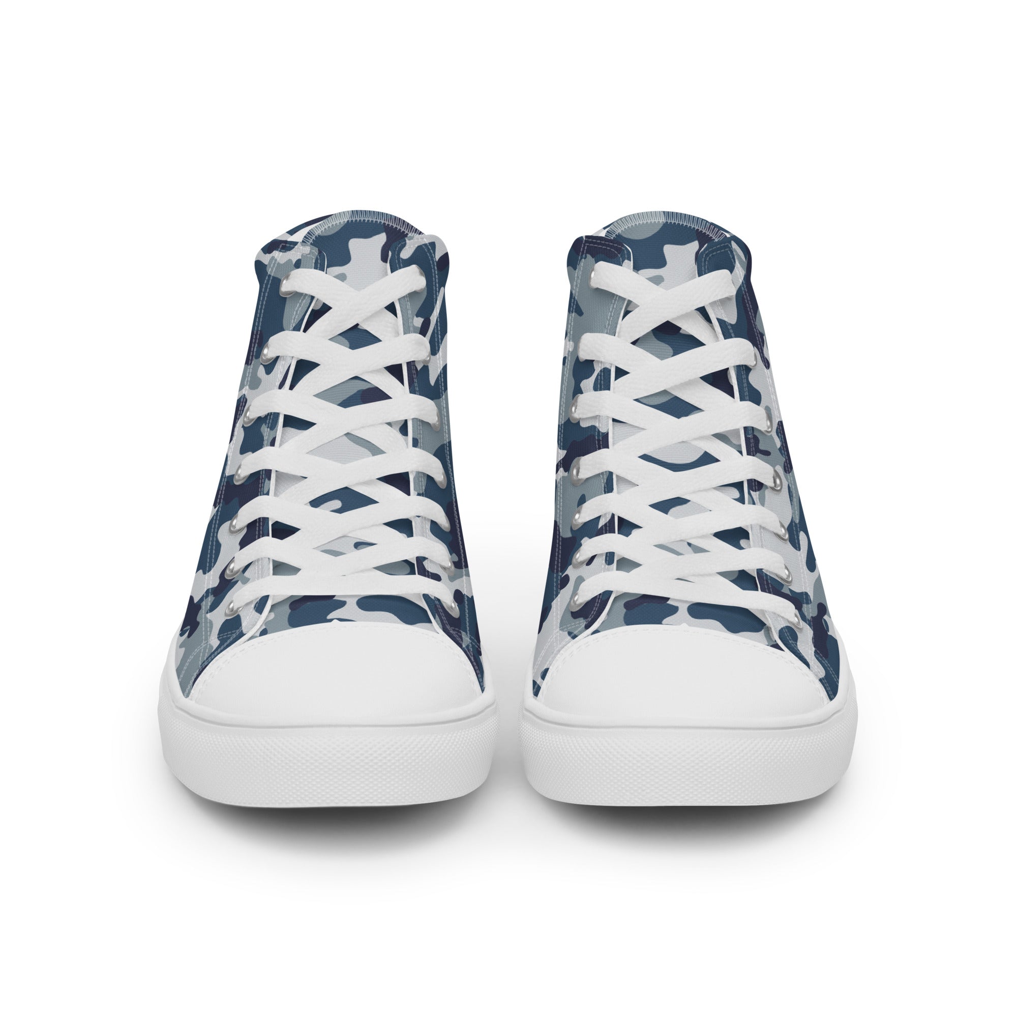 Men’s Blue Camo High-Top Canvas Sneakers – Casual, Comfortable, Durable Fashion Sneakers