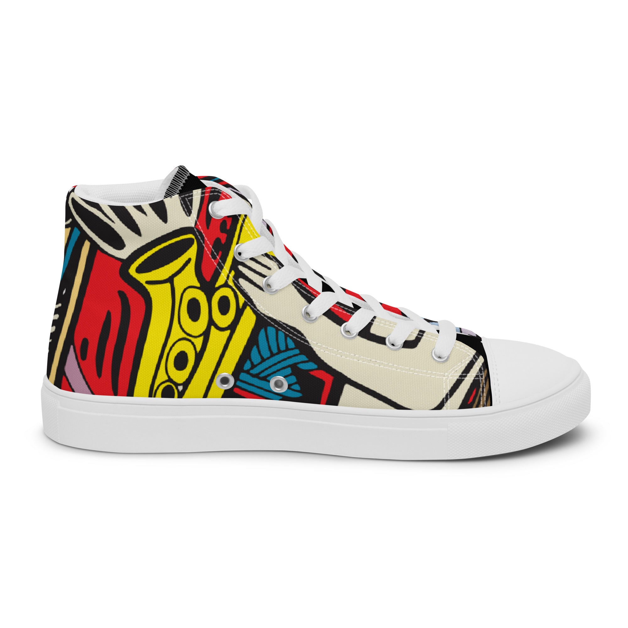 Men’s Rock Music High-Top Sneakers, Red Graphic Print Canvas Shoes