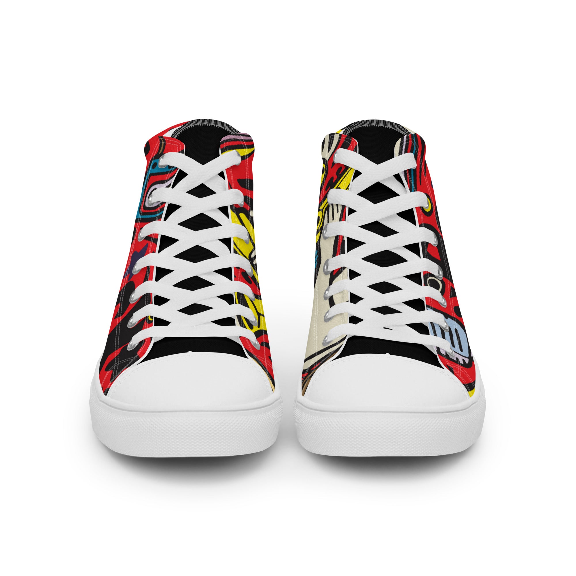 Men’s Rock Music High-Top Sneakers, Red Graphic Print Canvas Shoes