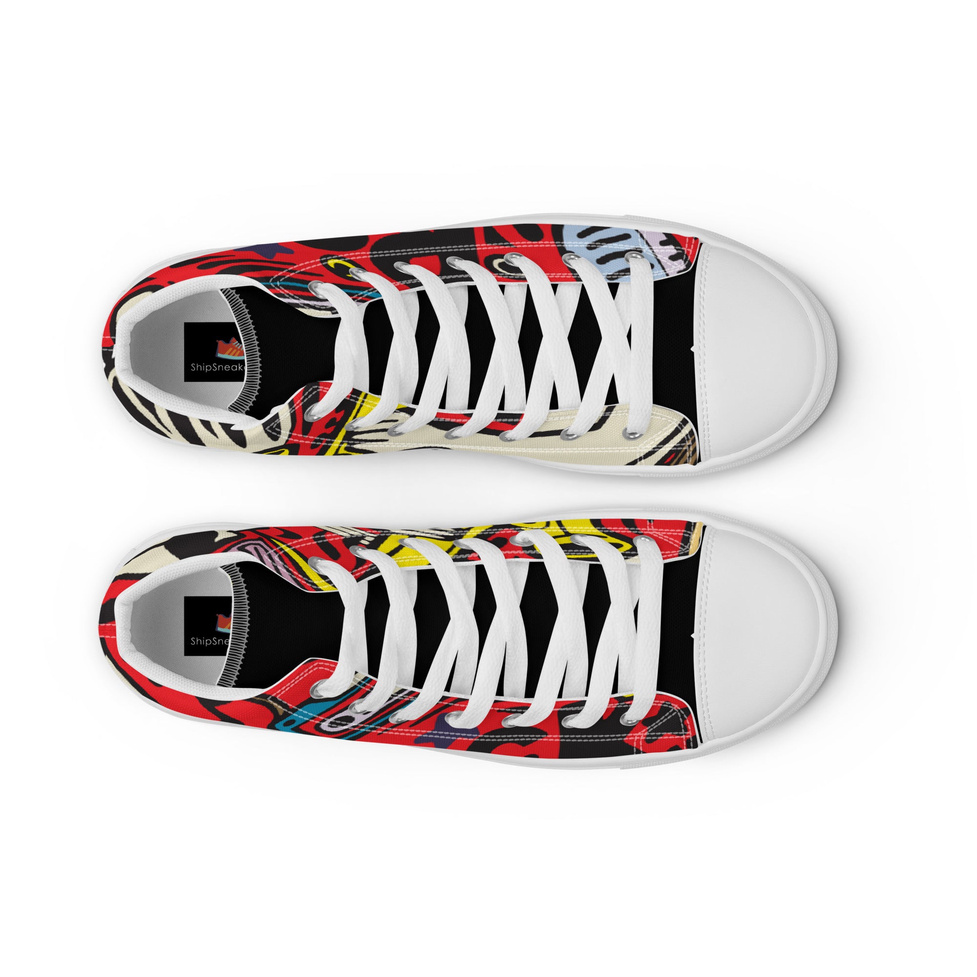 Men’s Rock Music High-Top Sneakers, Red Graphic Print Canvas Shoes