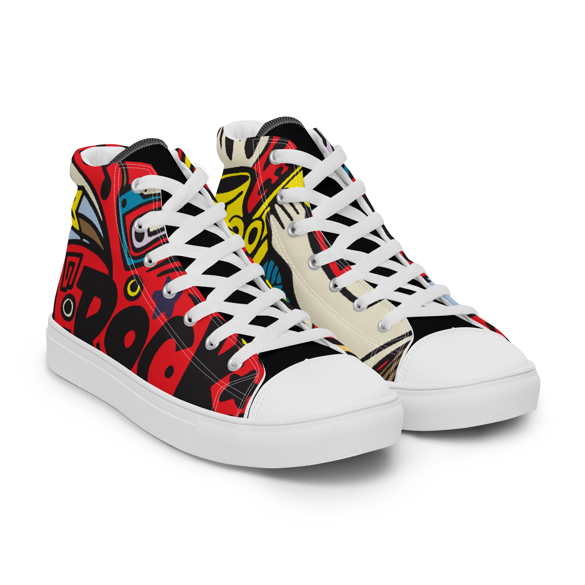 Men’s Rock Music High-Top Sneakers, Red Graphic Print Canvas Shoes