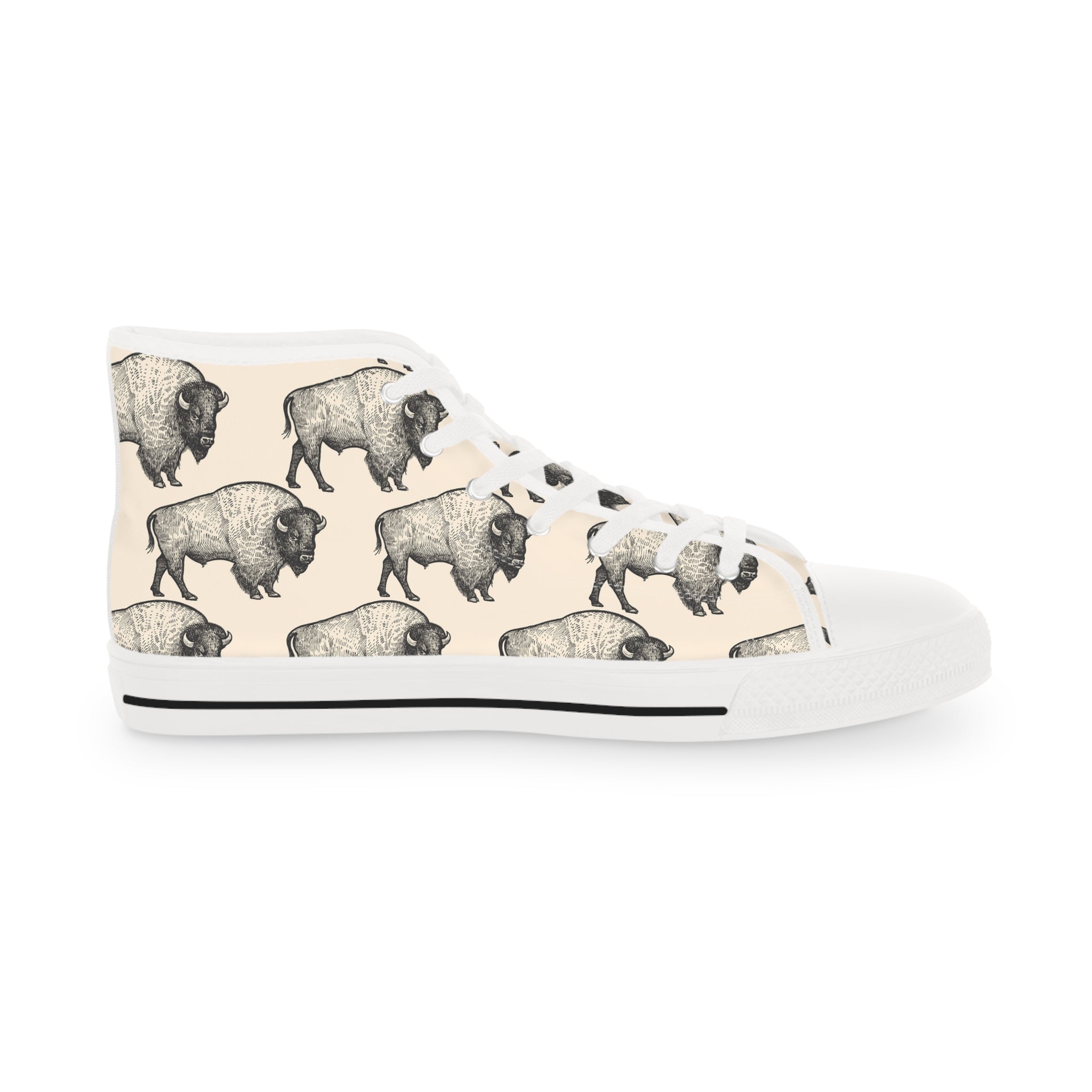 Men’s High-Top Sneakers with Bison Print – Vintage and Bold Canvas Shoes