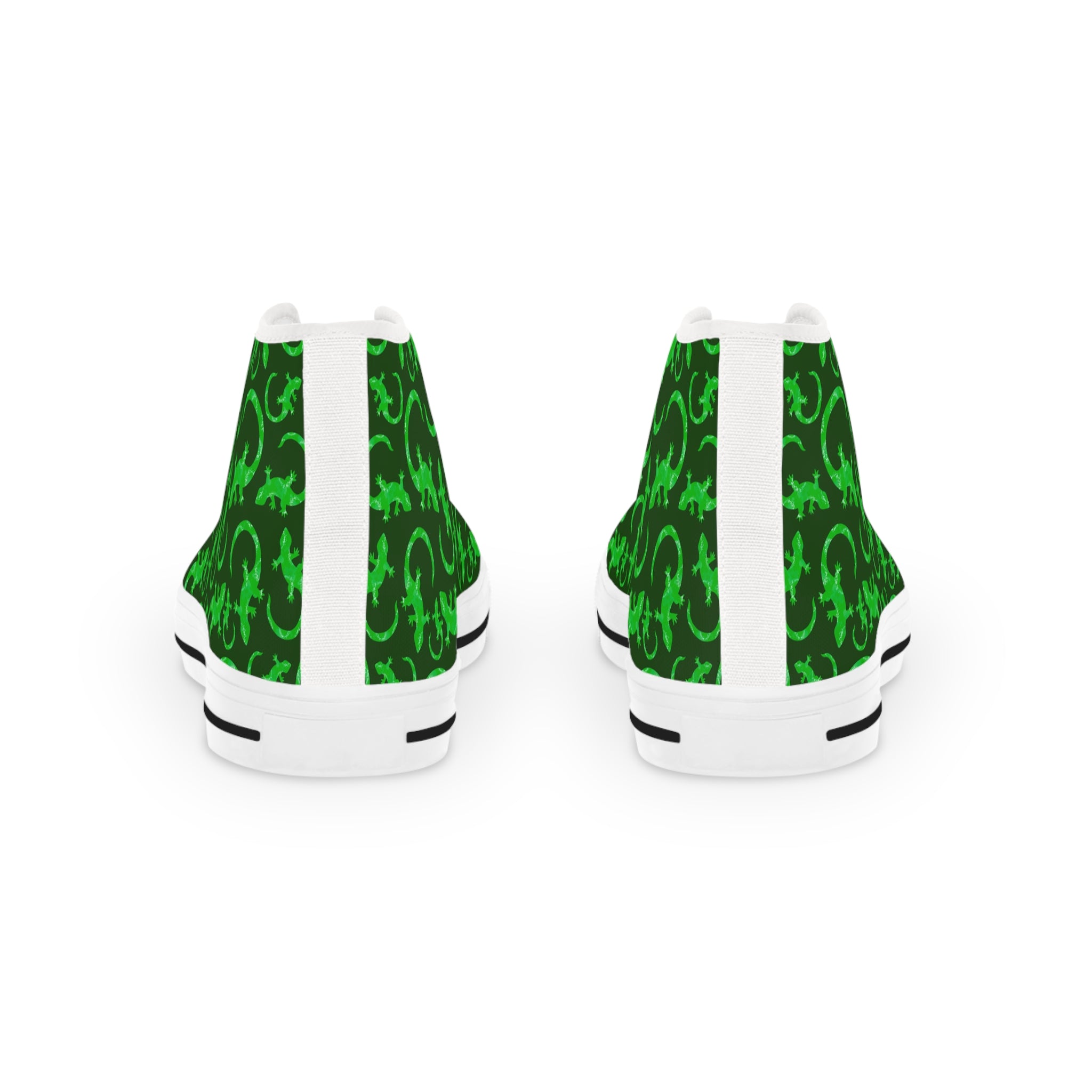 Men’s High-Top Sneakers with Green Lizard Print – Bold and Stylish Canvas Shoes