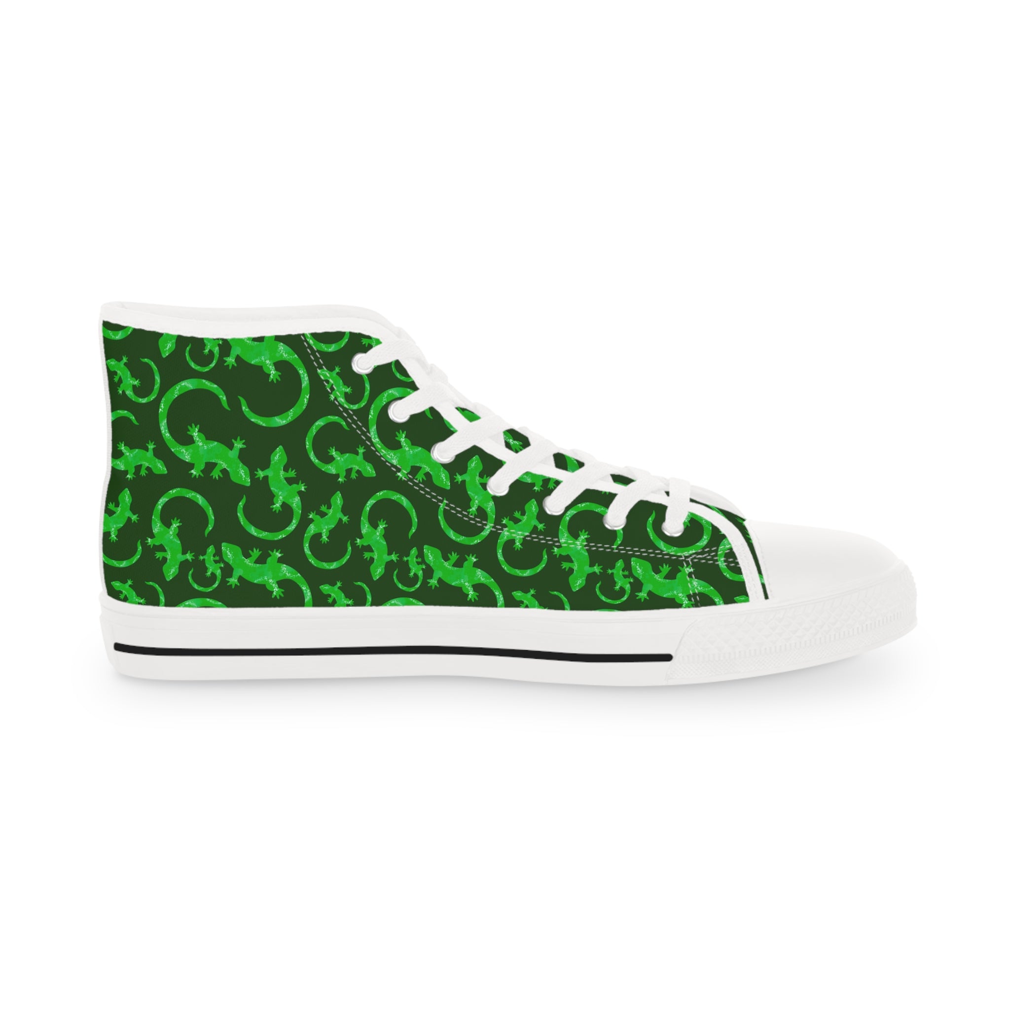 Men’s High-Top Sneakers with Green Lizard Print – Bold and Stylish Canvas Shoes