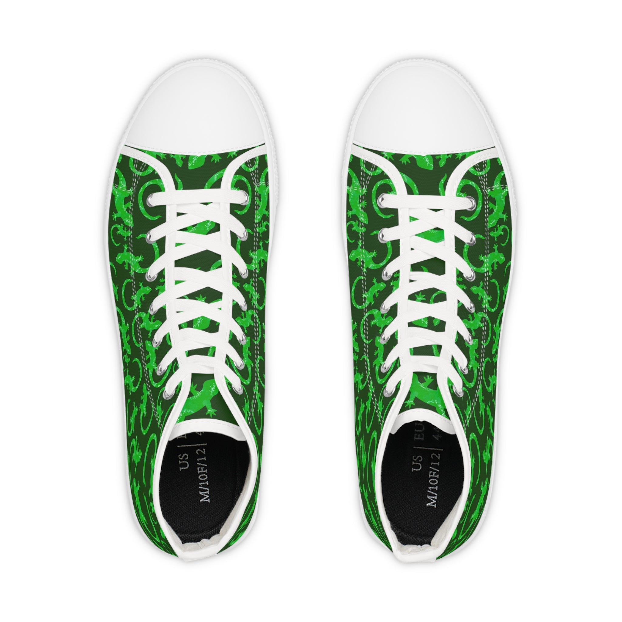 Men’s High-Top Sneakers with Green Lizard Print – Bold and Stylish Canvas Shoes