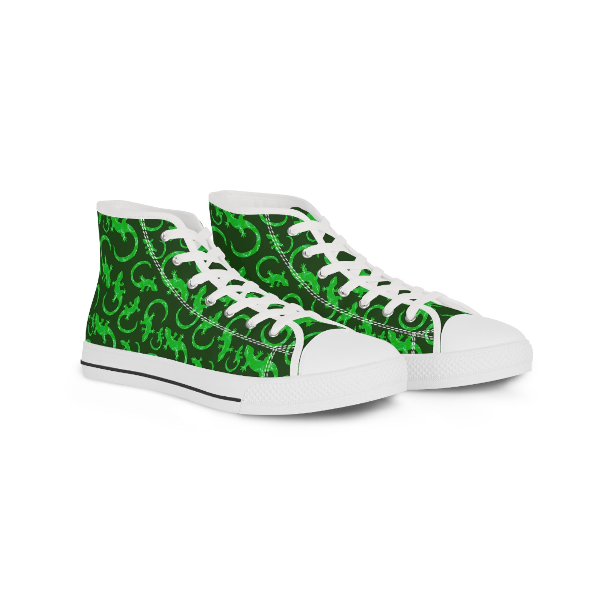 Mens High Top Sneakers With Green Lizard Print Bold And Stylish Canvas Shoes Vgjil