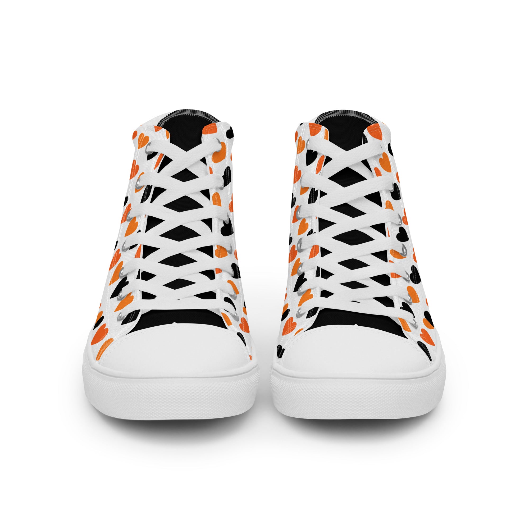 Men’s Heart High-Top Sneakers, Orange and Black, Canvas Casual Shoes