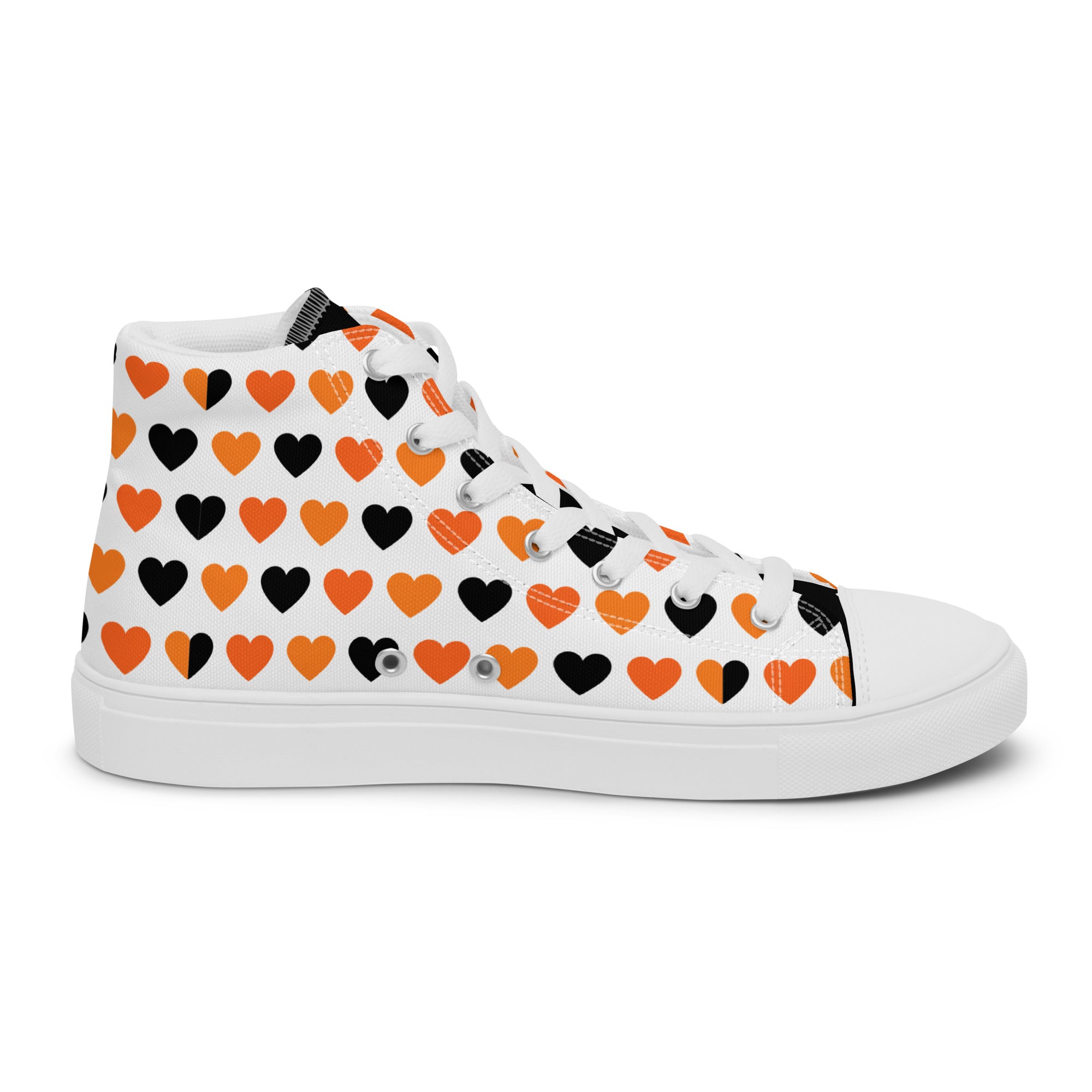 Men’s Heart High-Top Sneakers, Orange and Black, Canvas Casual Shoes