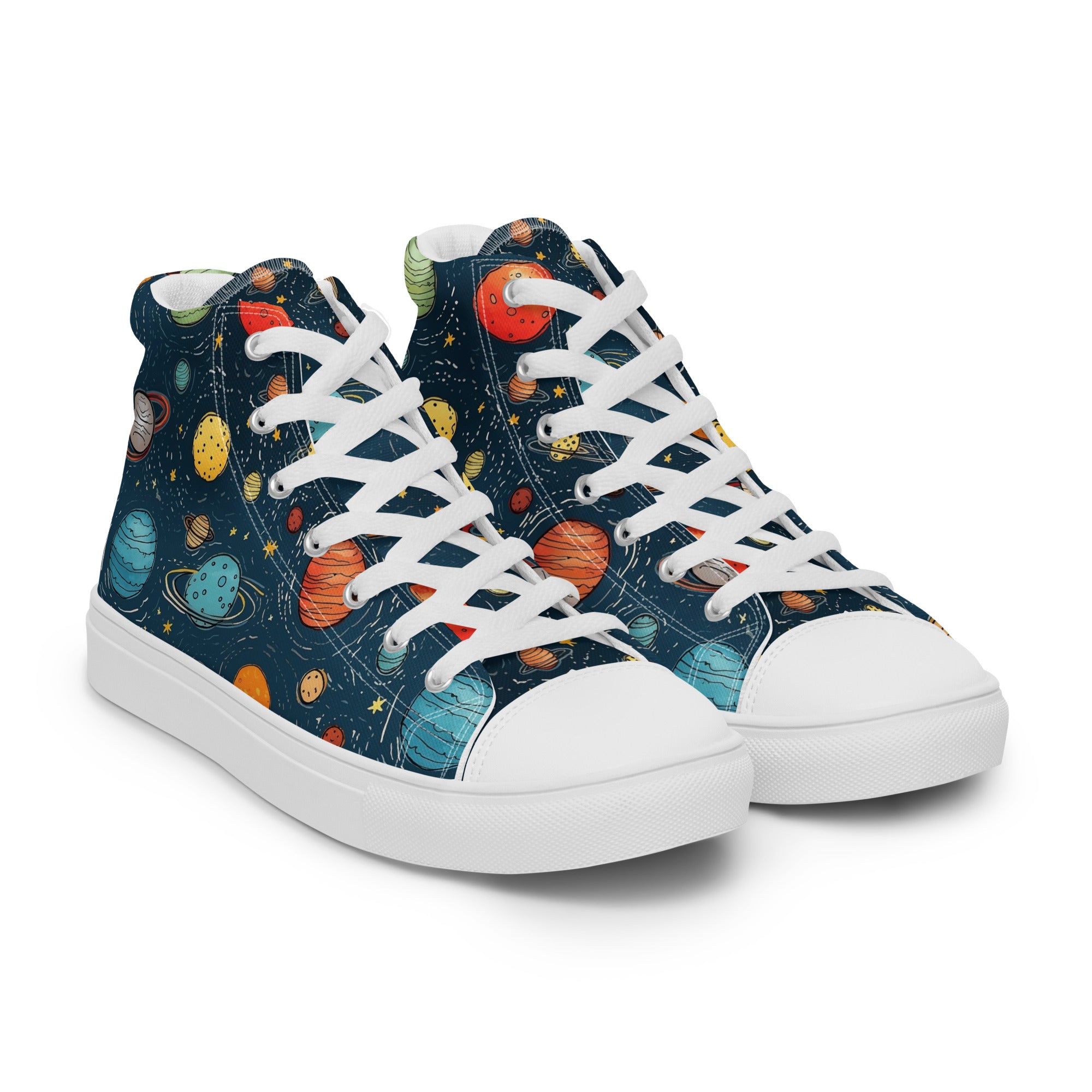 Men’s Planet High-Top Sneakers, Space Print Canvas Casual Shoes