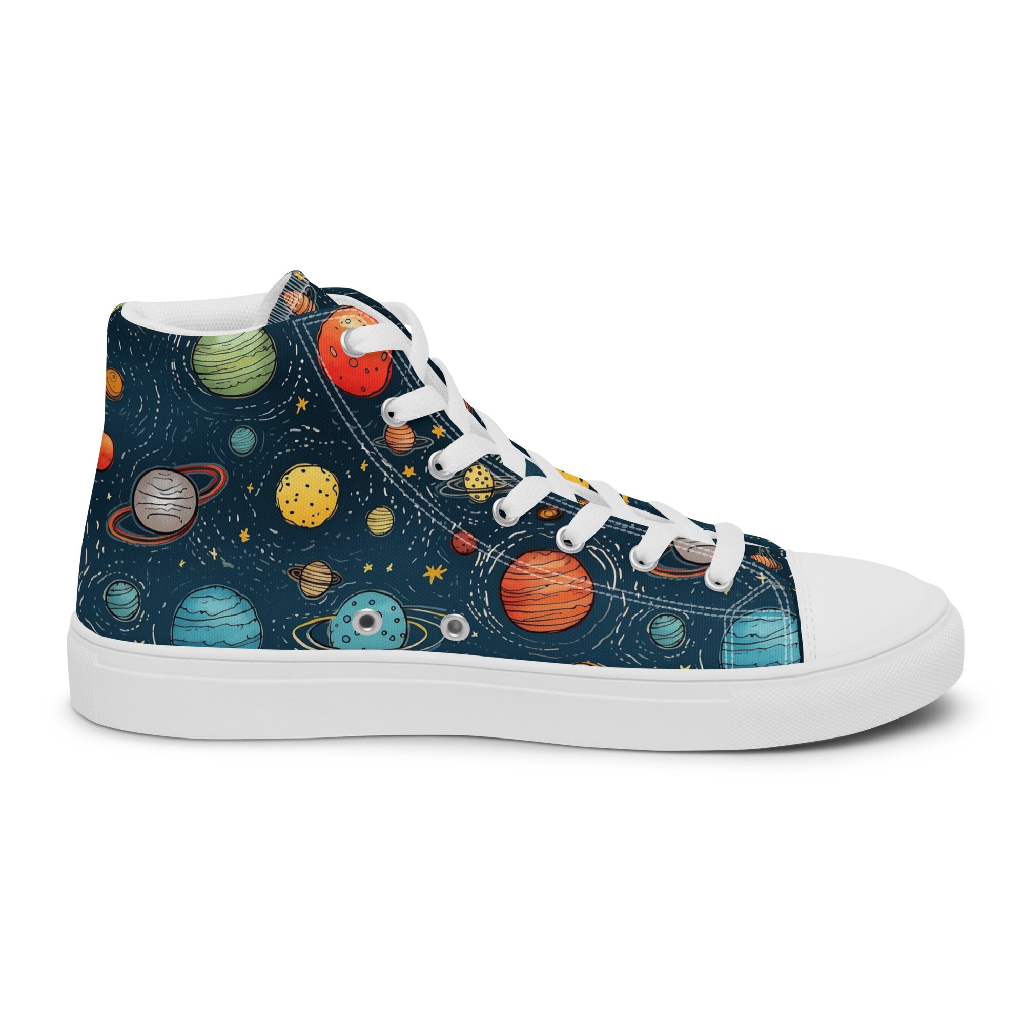 Men’s Planet High-Top Sneakers, Space Print Canvas Casual Shoes