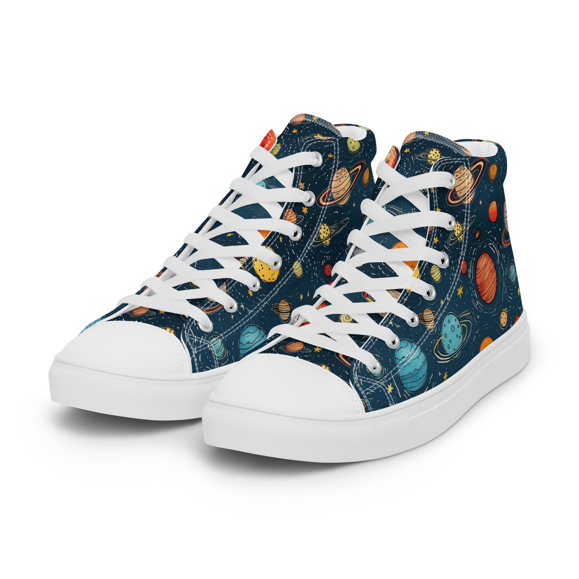 Men’s Planet High-Top Sneakers, Space Print Canvas Casual Shoes