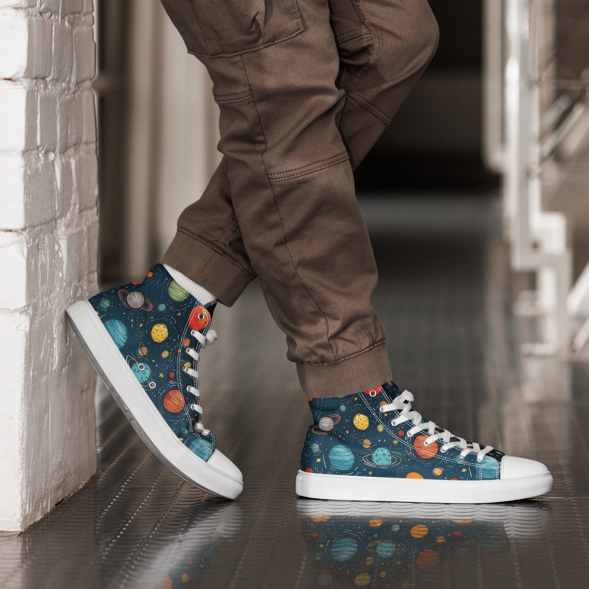 Men’s Planet High-Top Sneakers, Space Print Canvas Casual Shoes