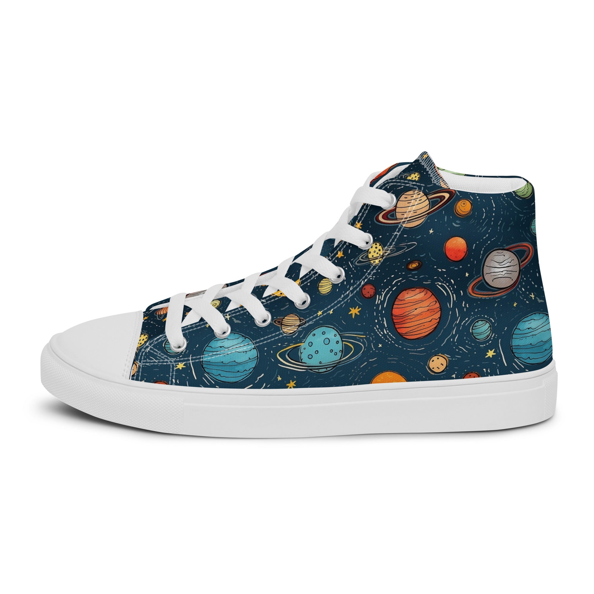 Men’s Planet High-Top Sneakers, Space Print Canvas Casual Shoes