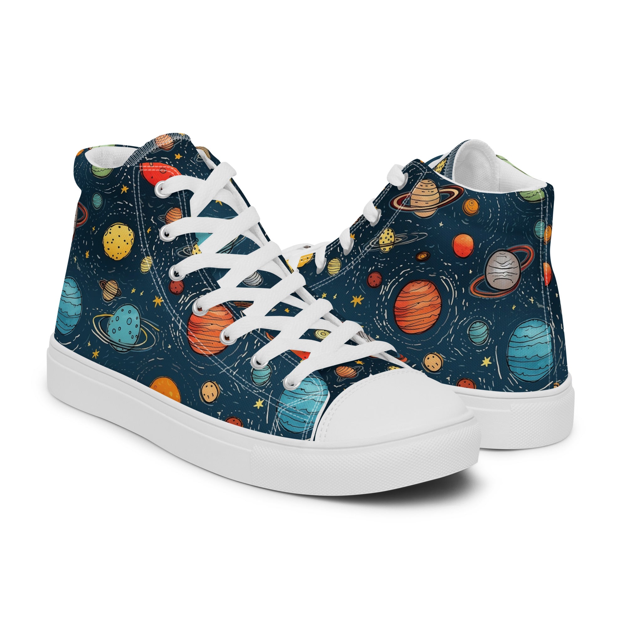 Men’s Planet High-Top Sneakers, Space Print Canvas Casual Shoes