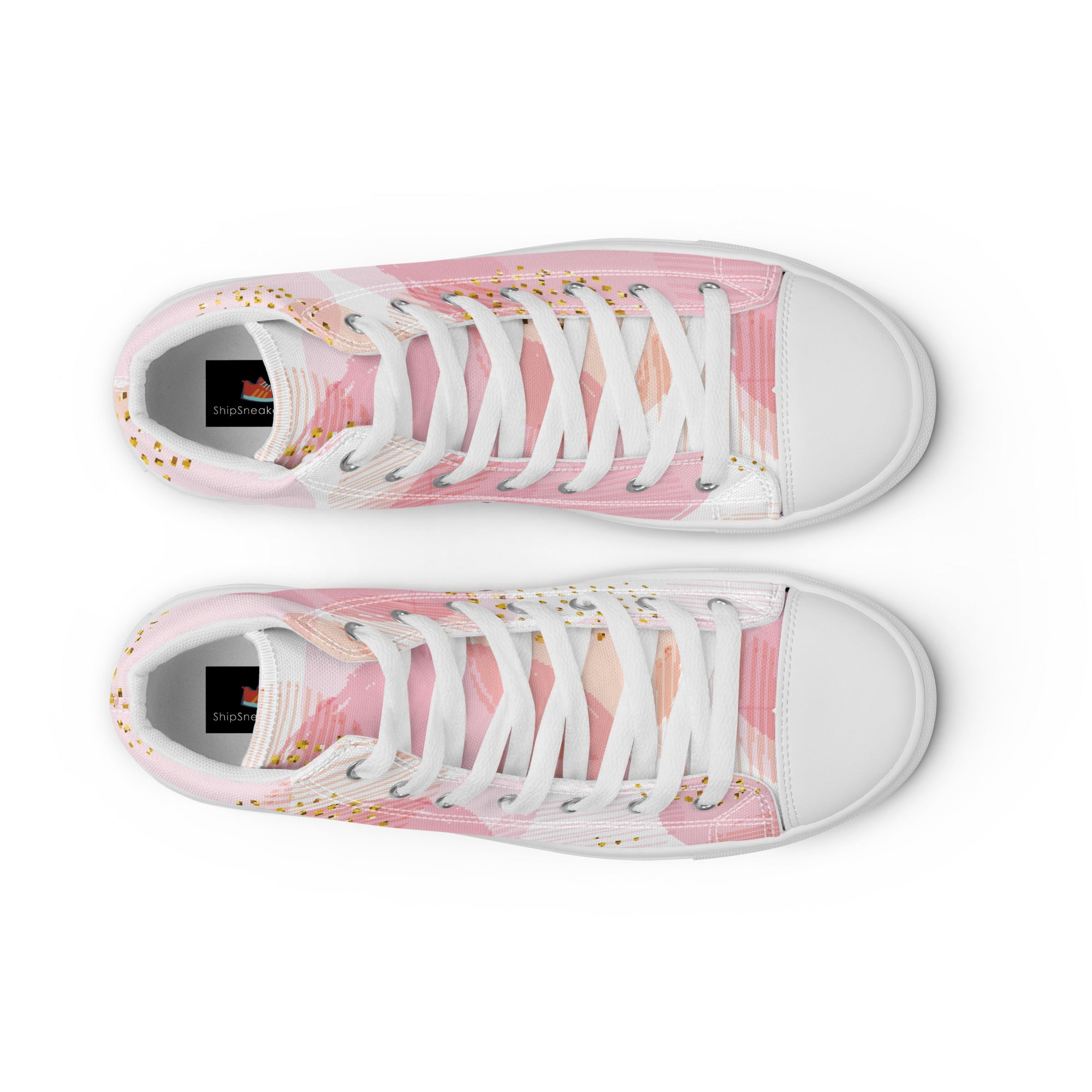 Men’s Pastel High-Tops, Pink and Gold Abstract Design, Breathable Canvas