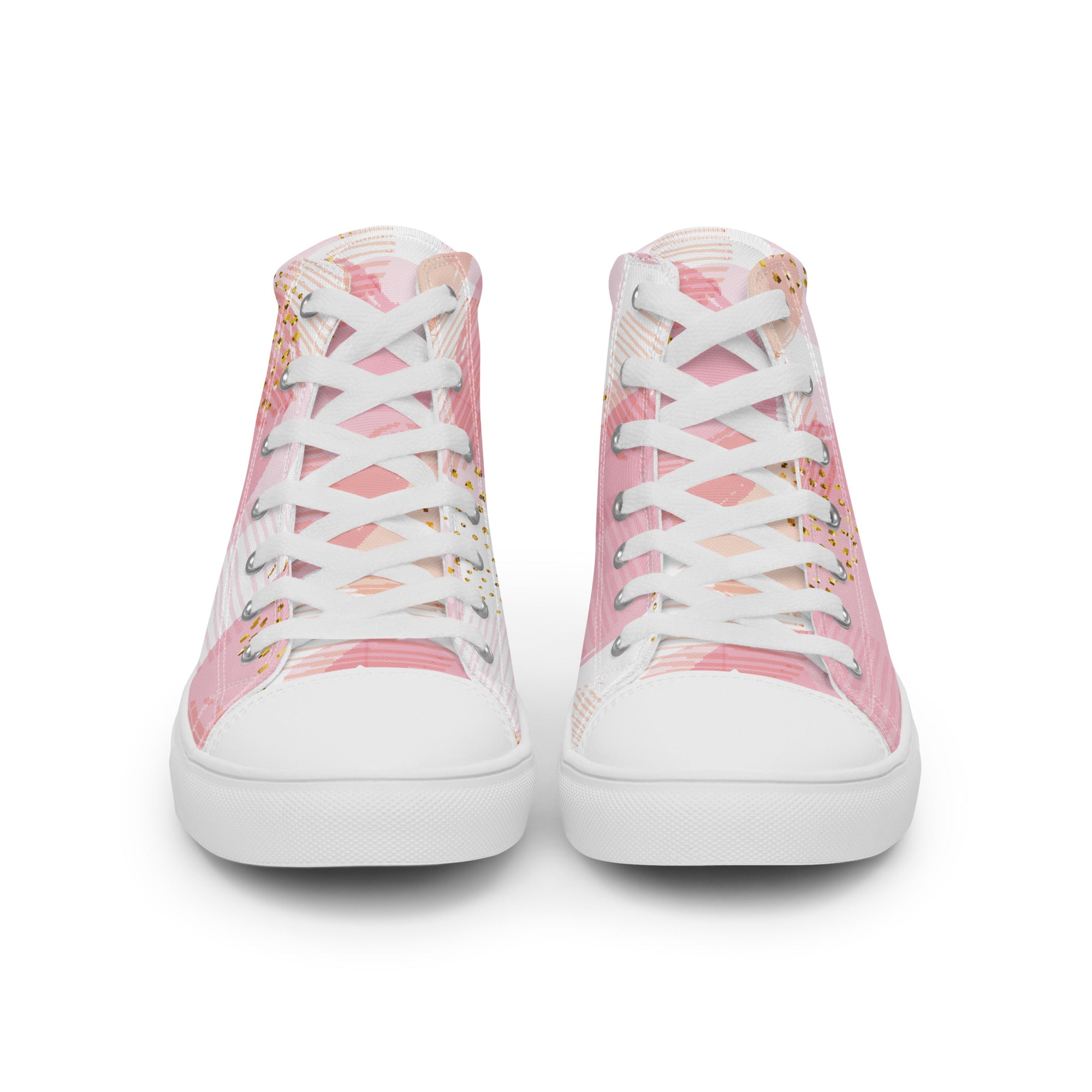 Men’s Pastel High-Tops, Pink and Gold Abstract Design, Breathable Canvas