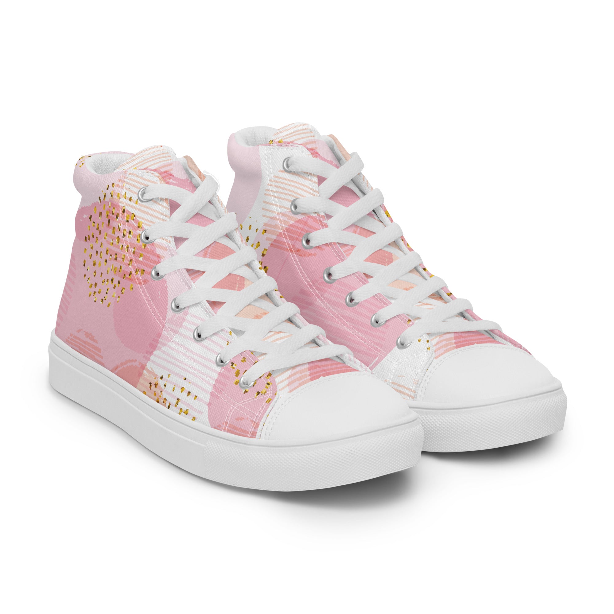 Men’s Pastel High-Tops, Pink and Gold Abstract Design, Breathable Canvas