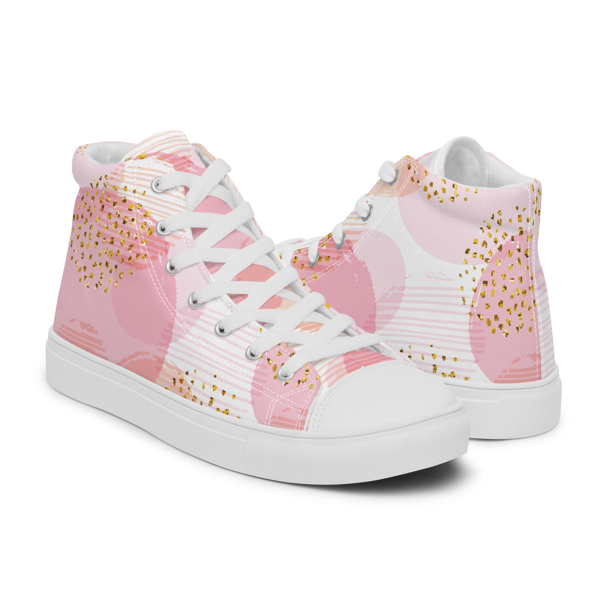 Men’s Pastel High-Tops, Pink and Gold Abstract Design, Breathable Canvas