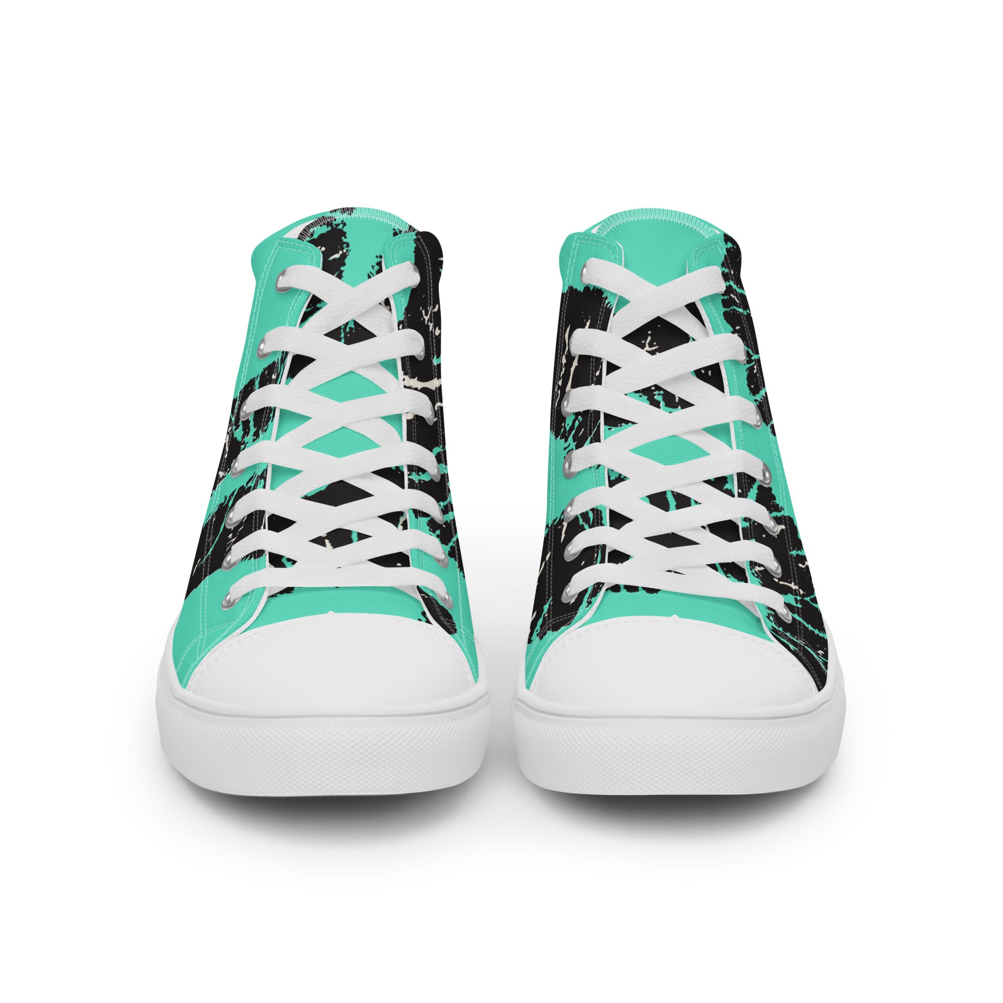 Men’s Lip Print High-Top Sneakers, Teal and Black, Canvas Casual Shoes