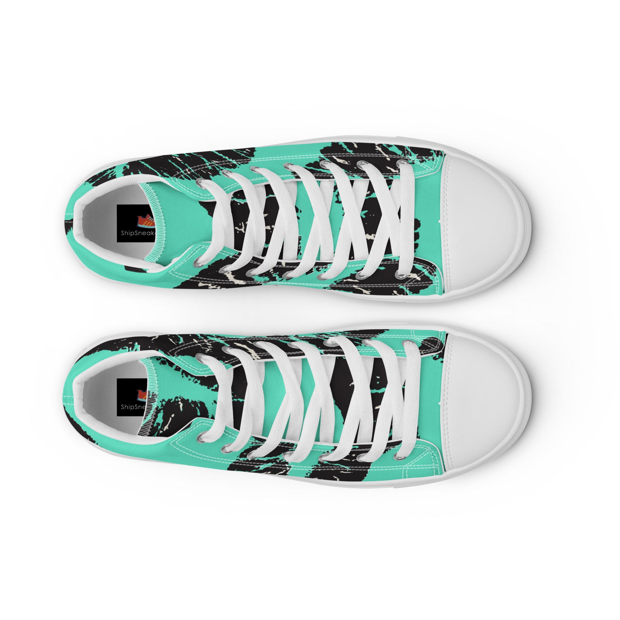 Men’s Lip Print High-Top Sneakers, Teal and Black, Canvas Casual Shoes