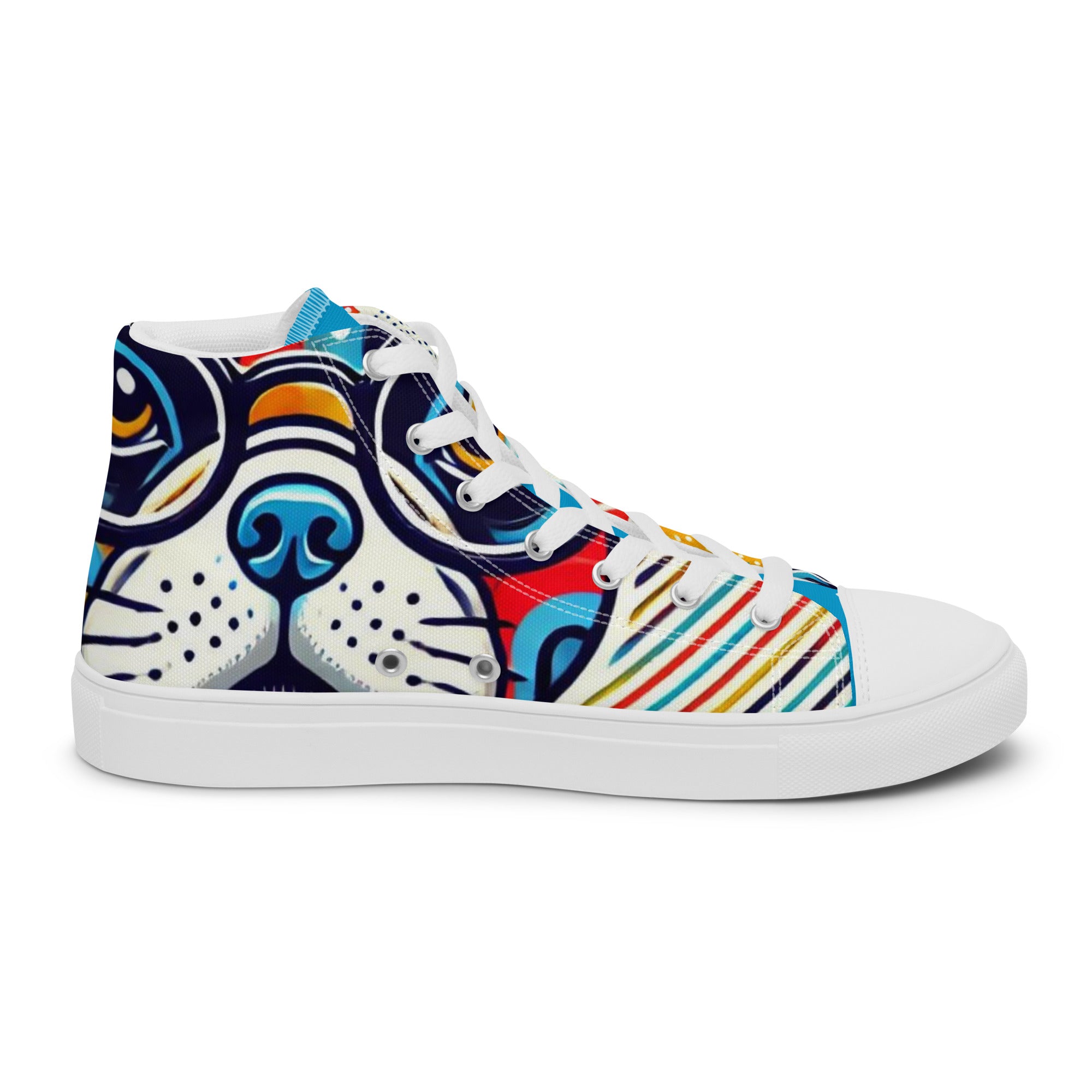 Men’s French Bulldog High-Top Sneakers, Colorful Dog Print Canvas Shoes