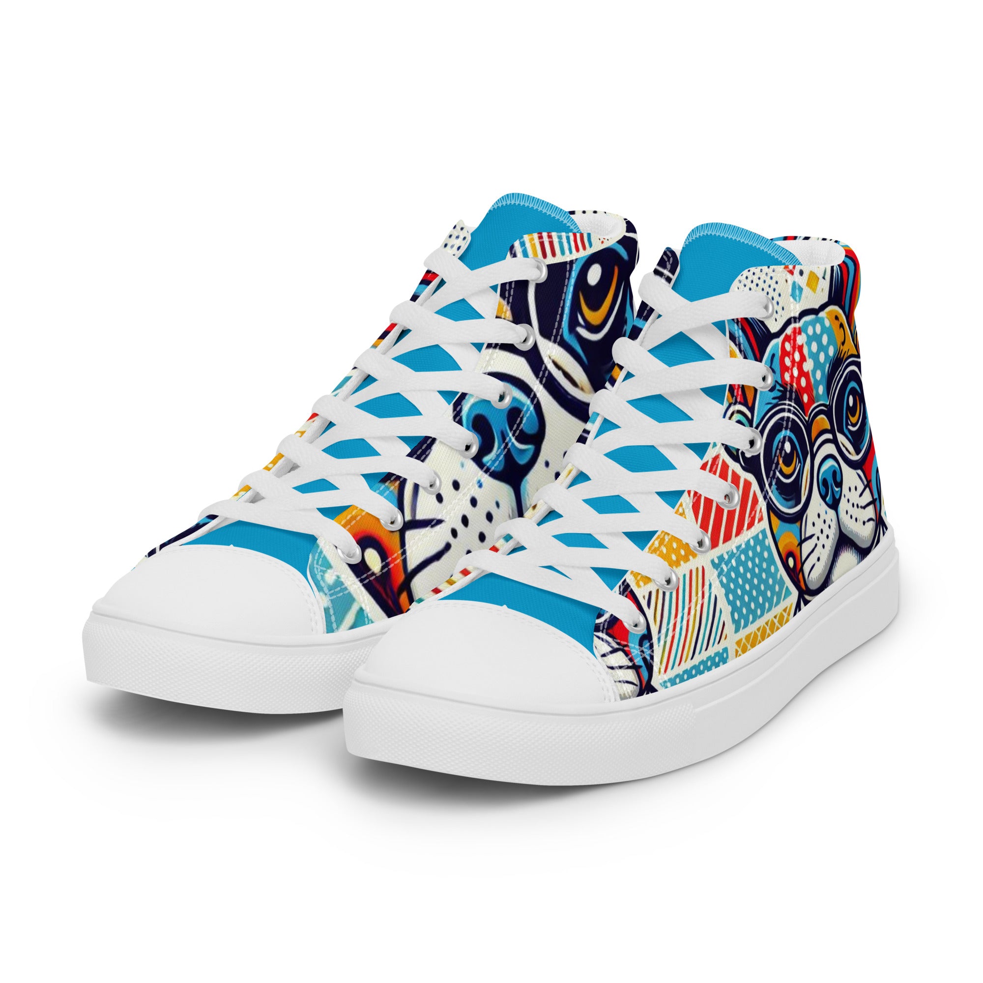 Men’s French Bulldog High-Top Sneakers, Colorful Dog Print Canvas Shoes