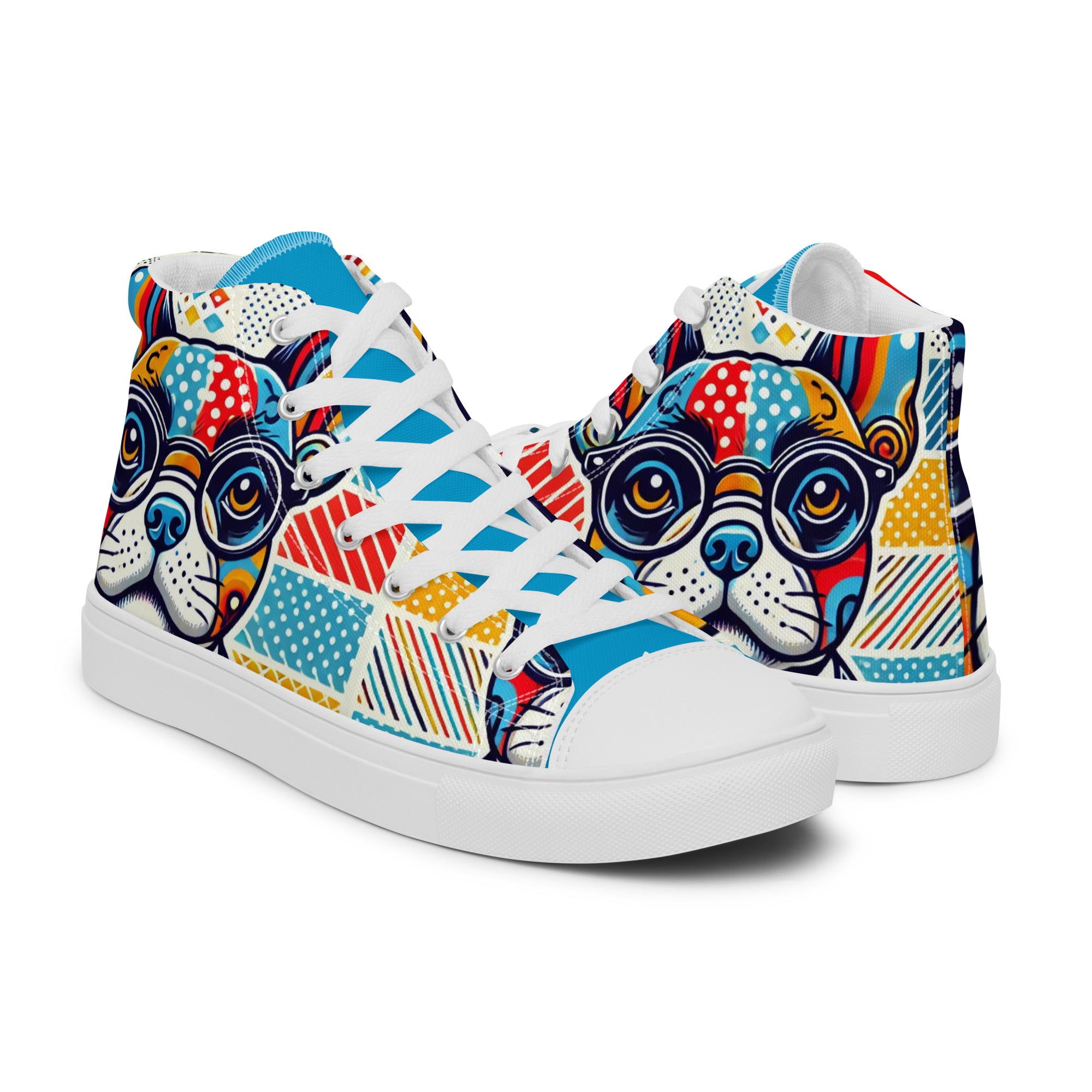 Men’s French Bulldog High-Top Sneakers, Colorful Dog Print Canvas Shoes