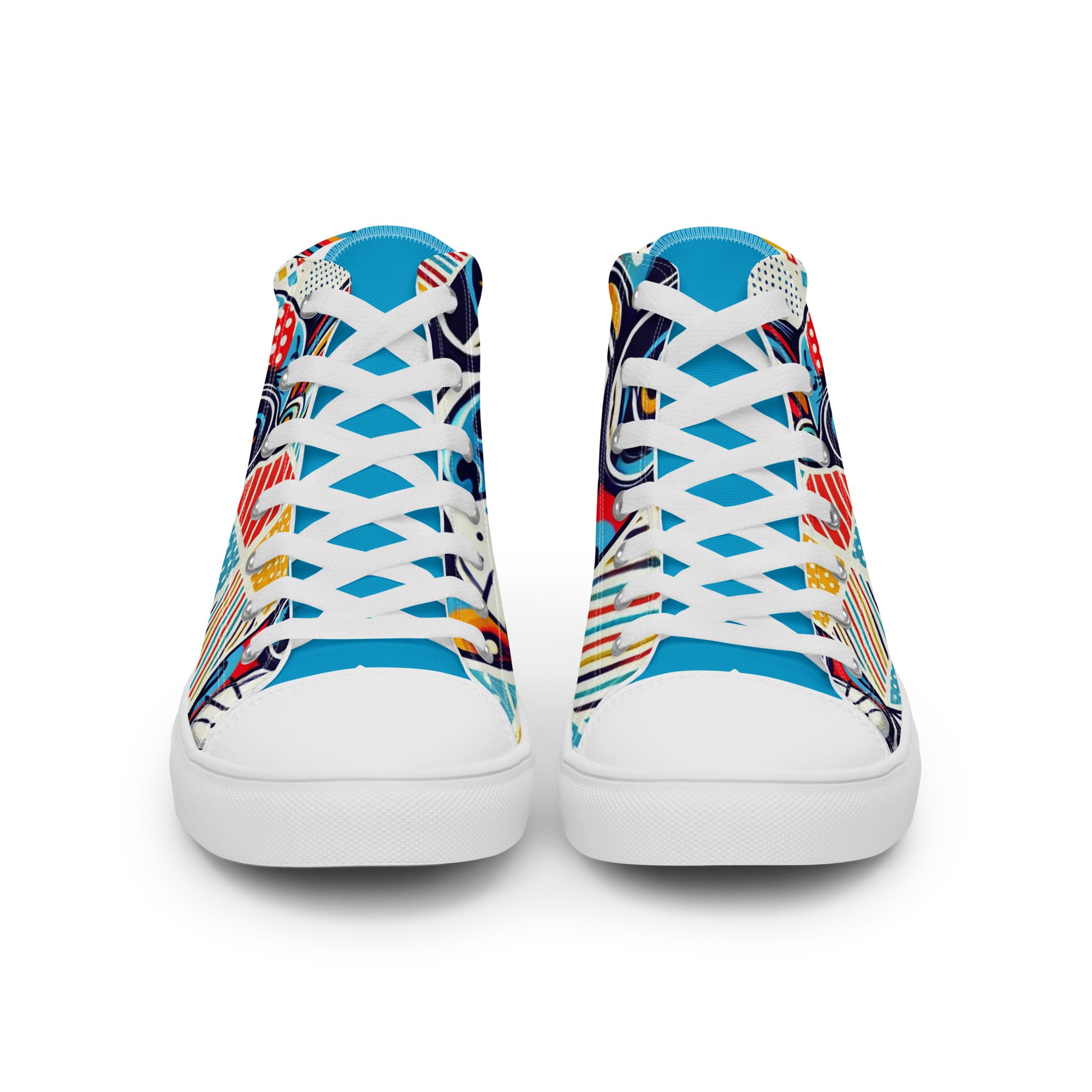 Men’s French Bulldog High-Top Sneakers, Colorful Dog Print Canvas Shoes