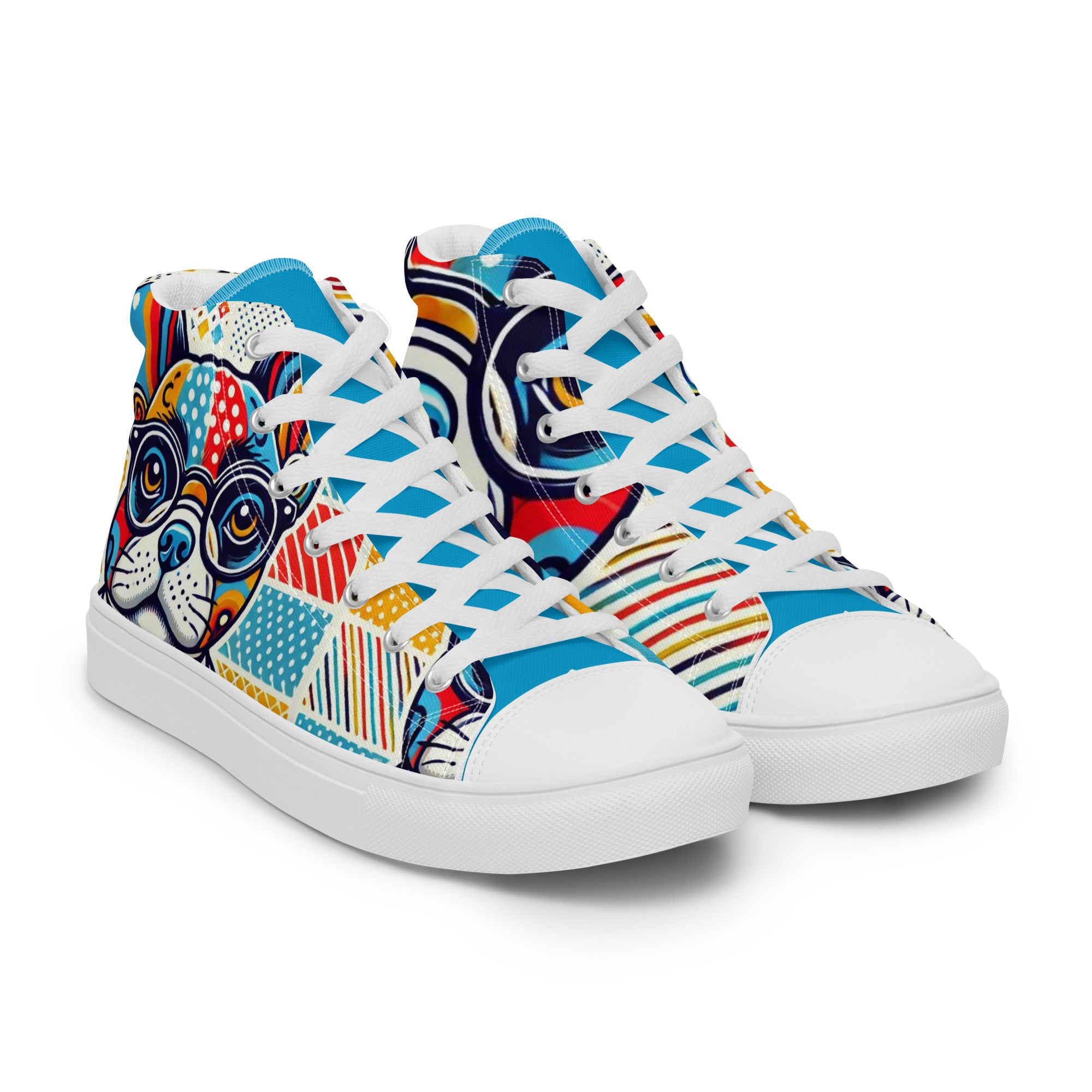 Men’s French Bulldog High-Top Sneakers, Colorful Dog Print Canvas Shoes