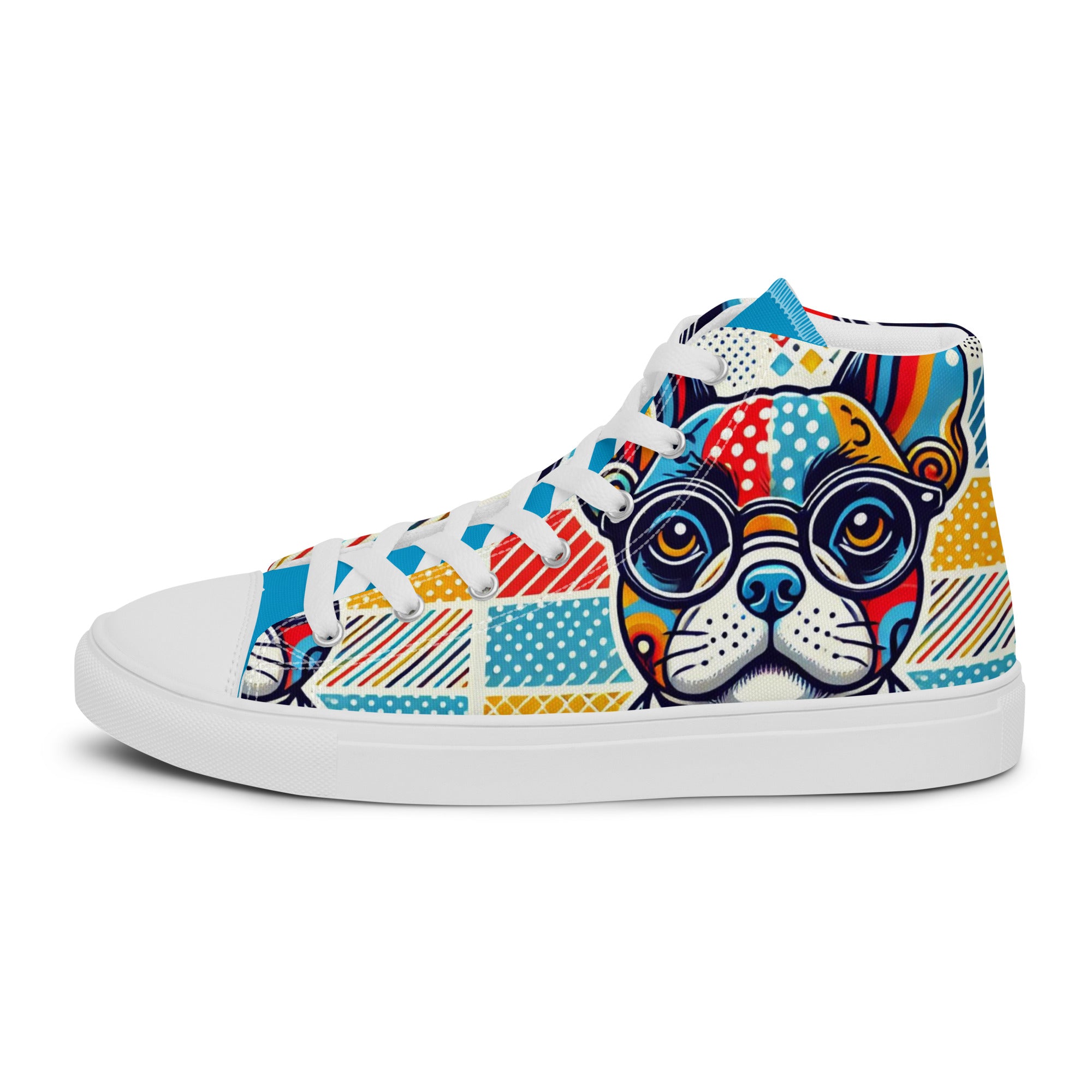 Men’s French Bulldog High-Top Sneakers, Colorful Dog Print Canvas Shoes