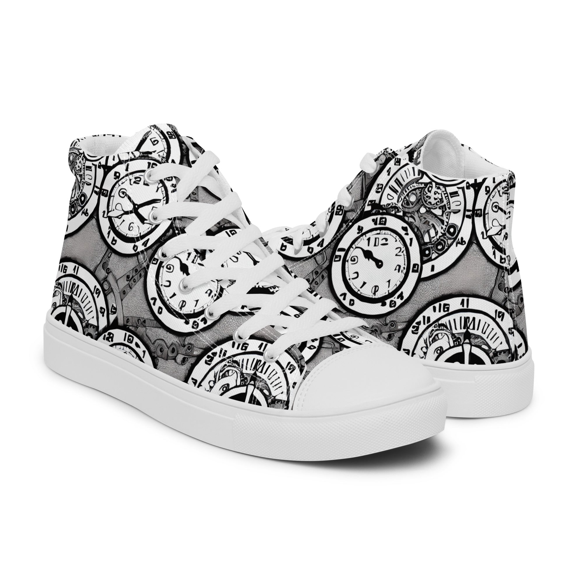 Monochrome Clockwork High-Top Sneakers – Steampunk-Inspired Footwear for Everyday WearMonochrome Clockwork High-Top Sneakers – Steampunk-Inspired Footwear for Everyday Wear