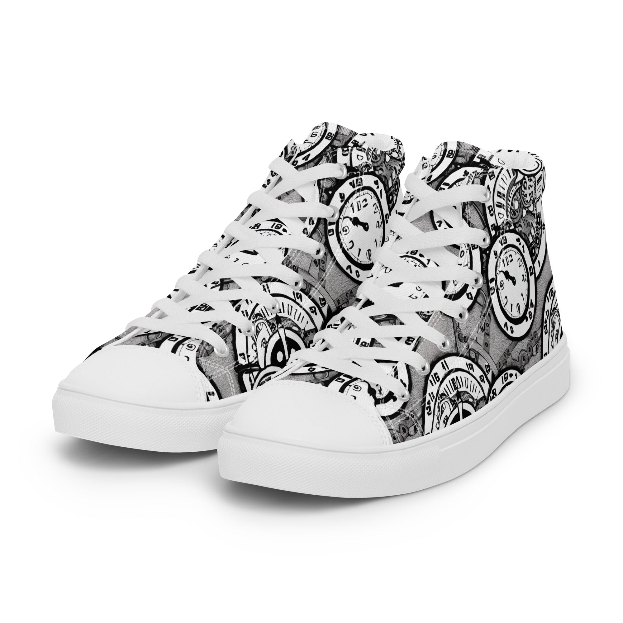 Monochrome Clockwork High-Top Sneakers – Steampunk-Inspired Footwear for Everyday WearMonochrome Clockwork High-Top Sneakers – Steampunk-Inspired Footwear for Everyday Wear