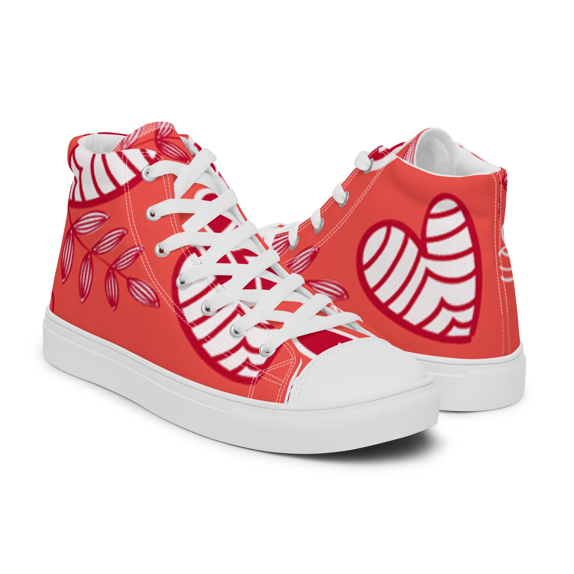 Men’s Heart & Vine High-Top Sneakers, Coral Canvas Casual Shoes