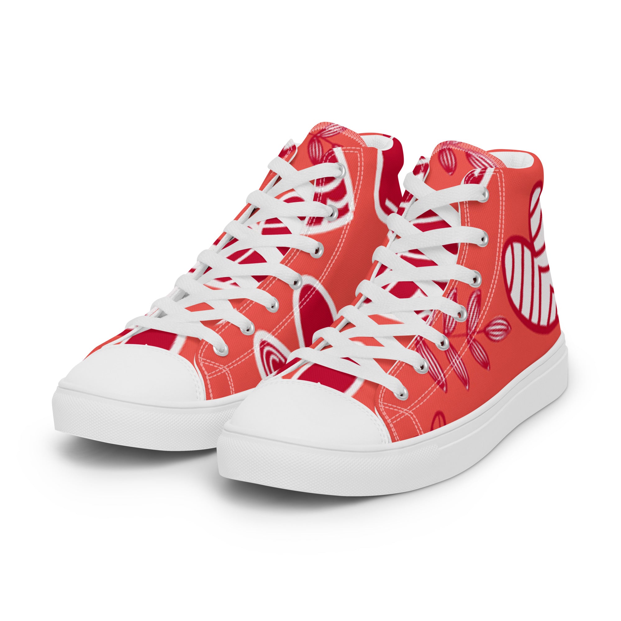 Men’s Heart & Vine High-Top Sneakers, Coral Canvas Casual Shoes