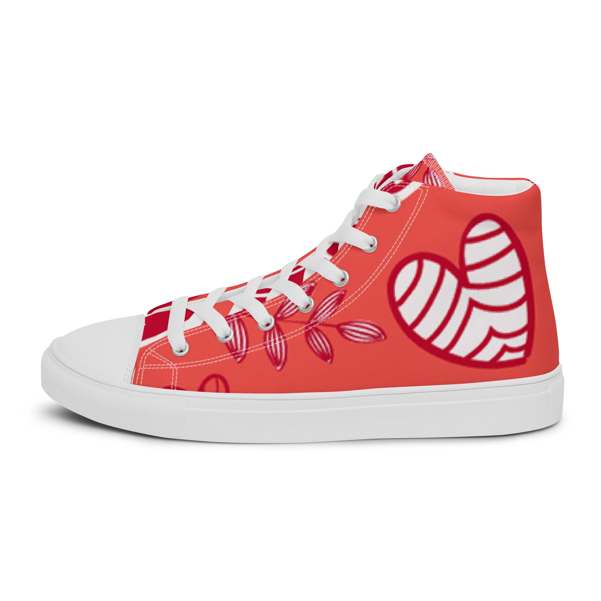 Men’s Heart & Vine High-Top Sneakers, Coral Canvas Casual Shoes