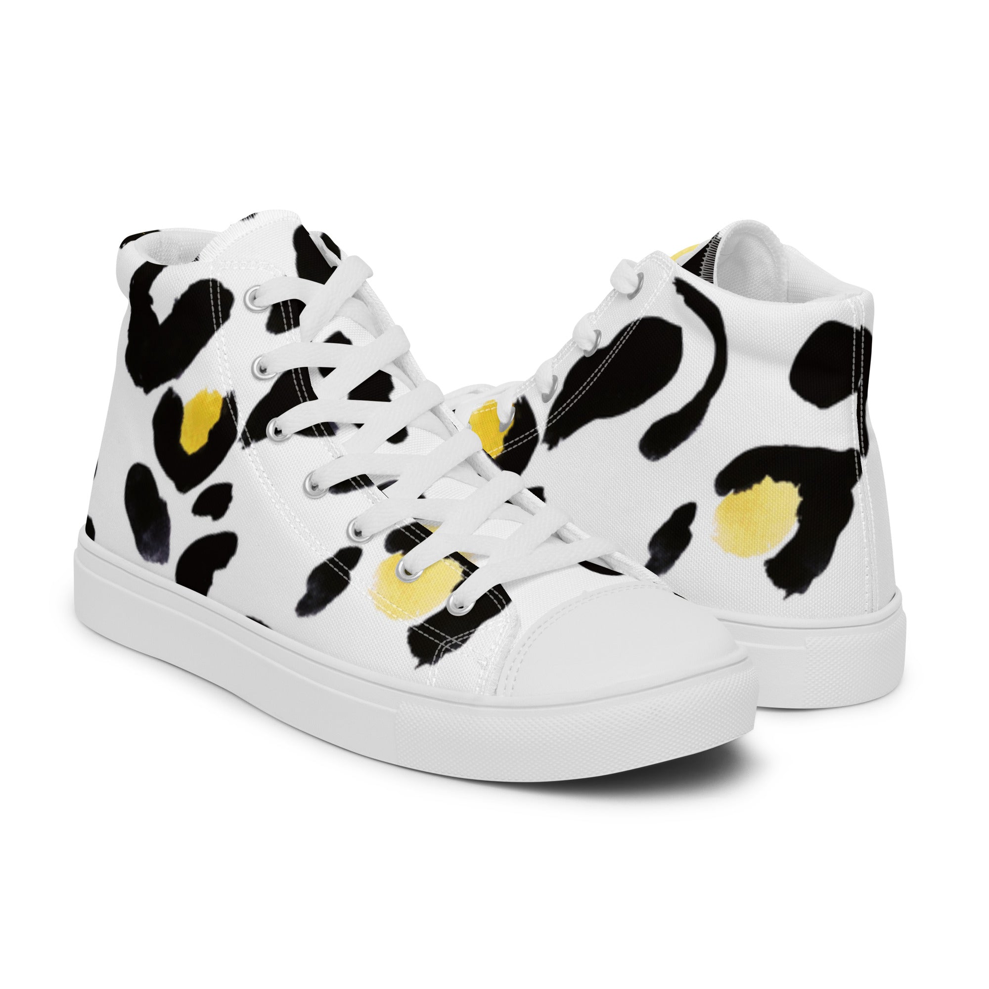 Men’s Statement High-Tops, Leopard Print, White and Yellow, Canvas Shoes