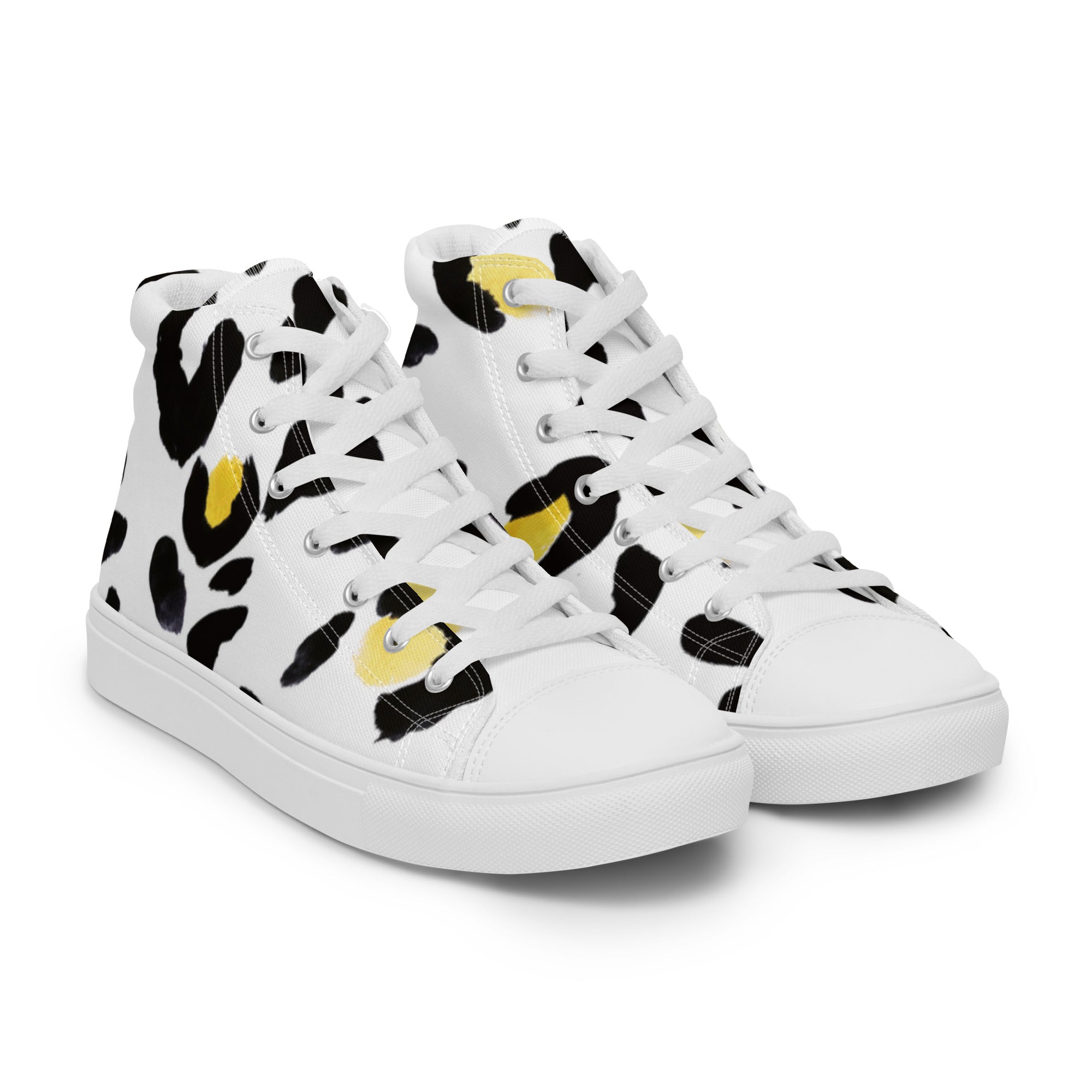 Men’s Statement High-Tops, Leopard Print, White and Yellow, Canvas Shoes