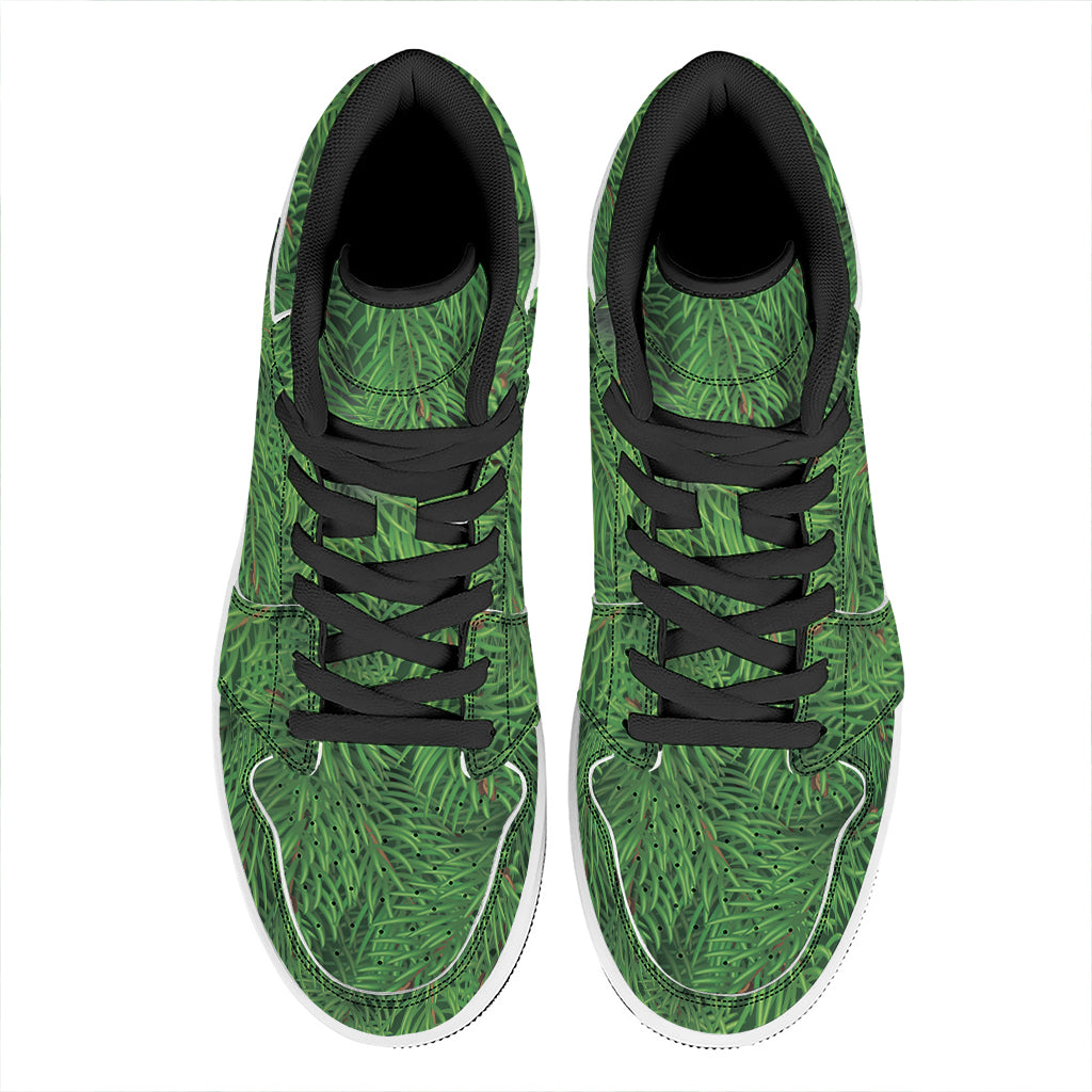 Stylish Christmas High Top Leather Sneakers with Tree Branch Print