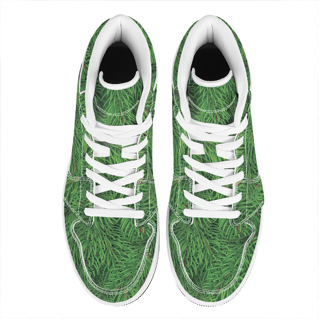 Stylish Christmas High Top Leather Sneakers with Tree Branch Print