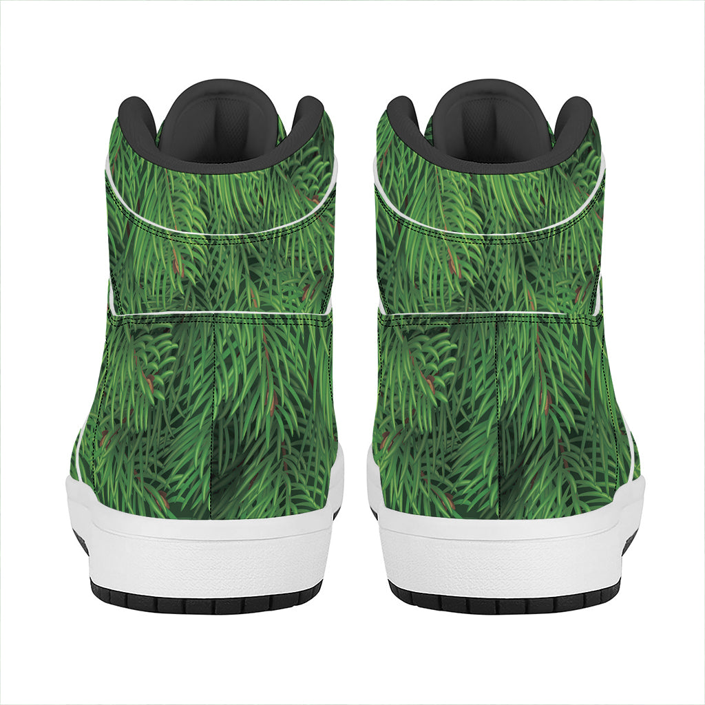 Stylish Christmas High Top Leather Sneakers with Tree Branch Print