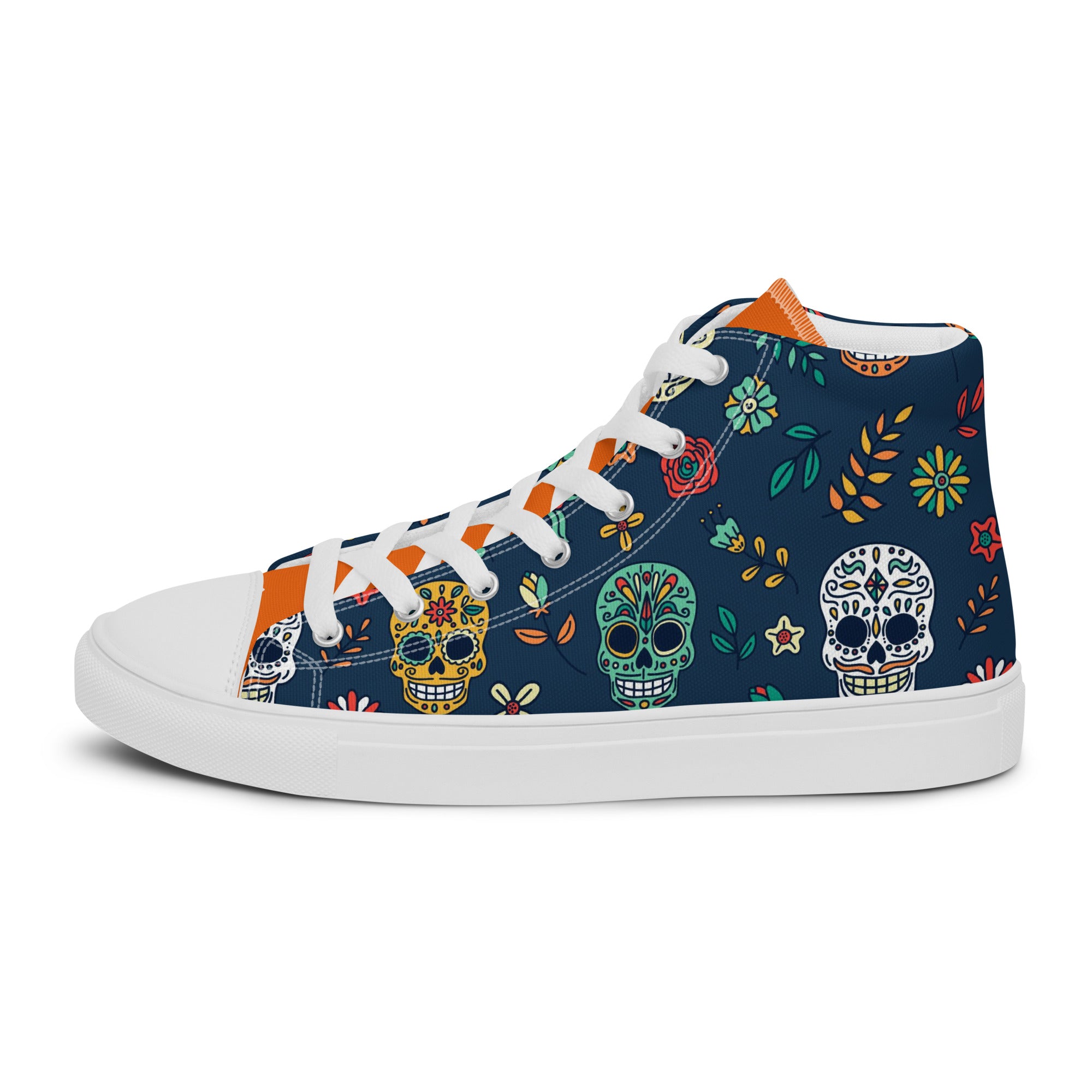 Men’s Sugar Skull High-Top Sneakers, Day of the Dead Canvas Casual Shoes