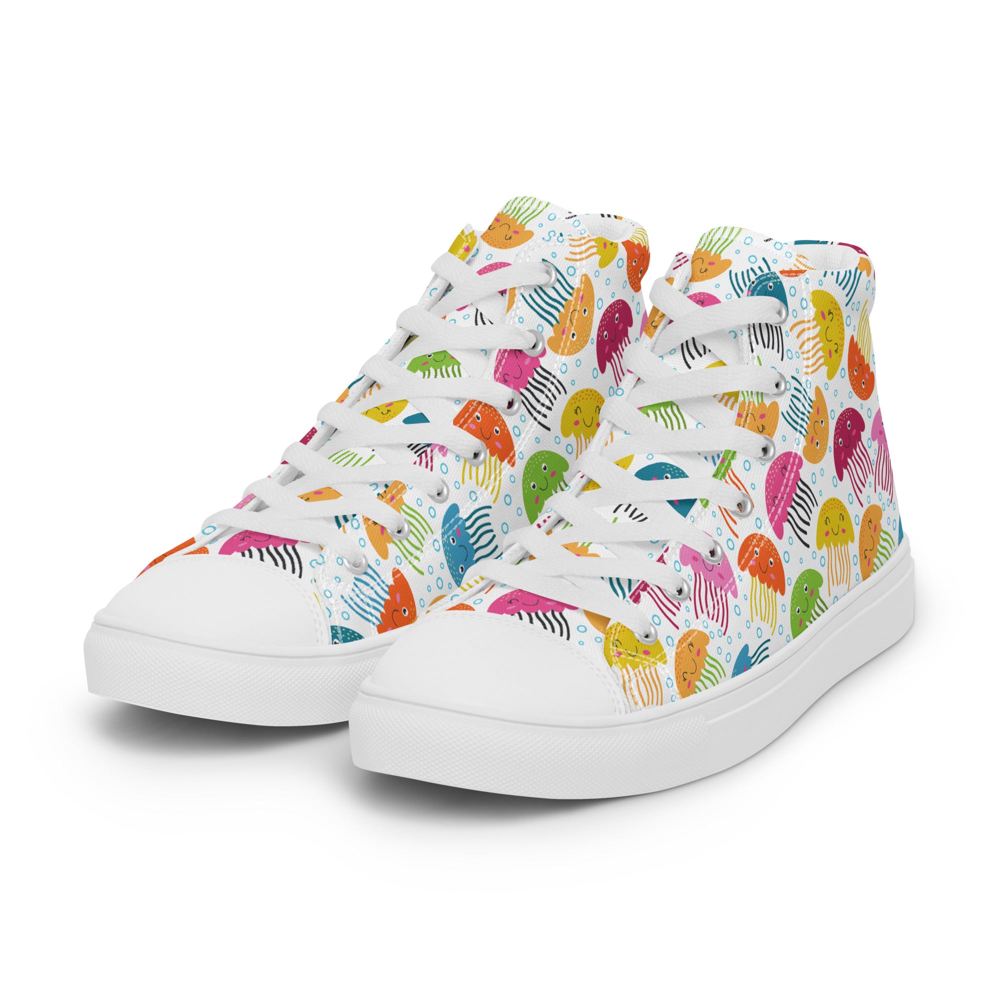 Men’s Jellyfish High-Top Sneakers, Colorful Sea Creature Canvas Shoes