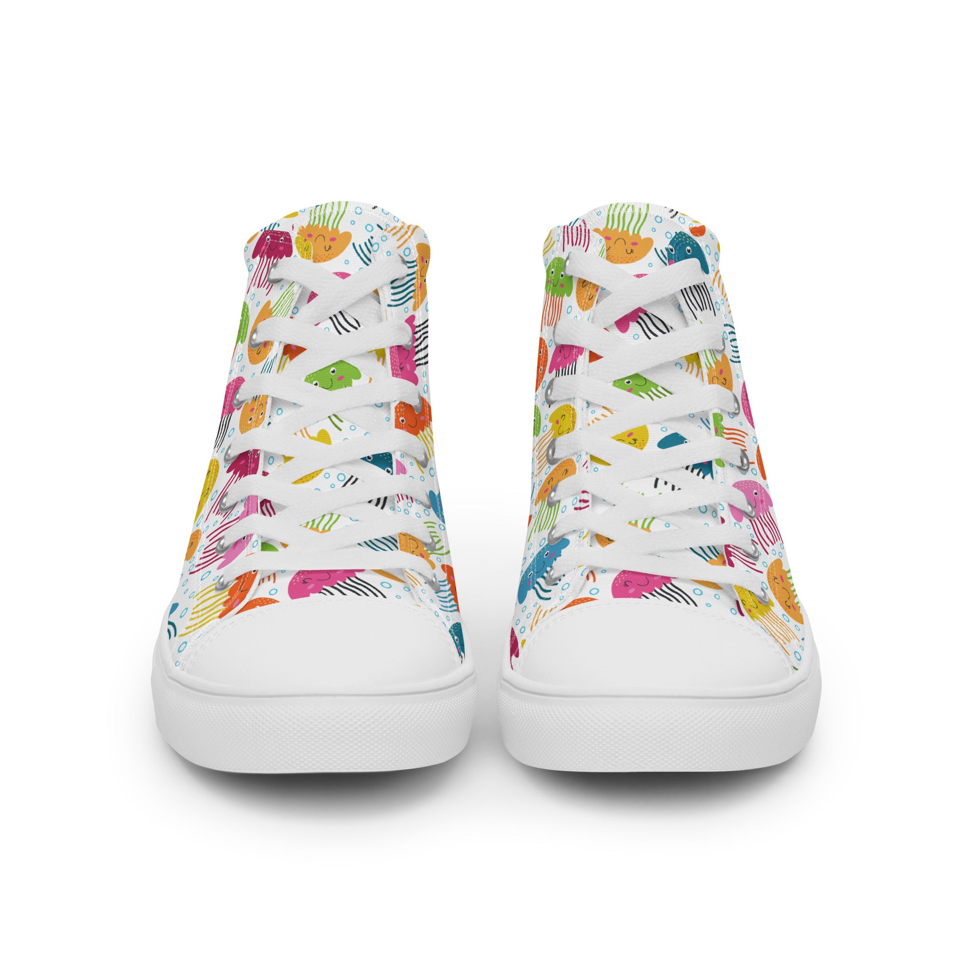 Men’s Jellyfish High-Top Sneakers, Colorful Sea Creature Canvas Shoes