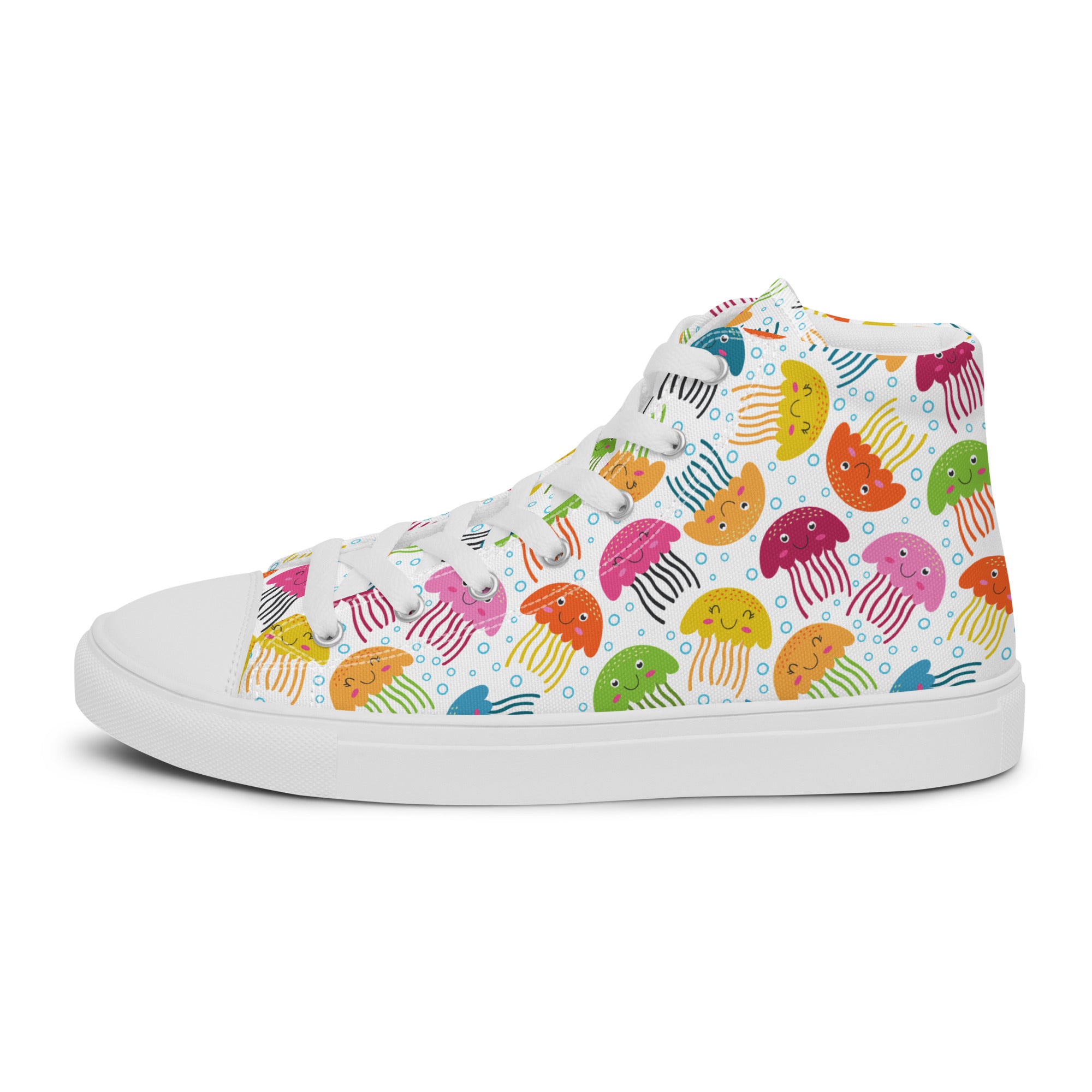 Men’s Jellyfish High-Top Sneakers, Colorful Sea Creature Canvas Shoes