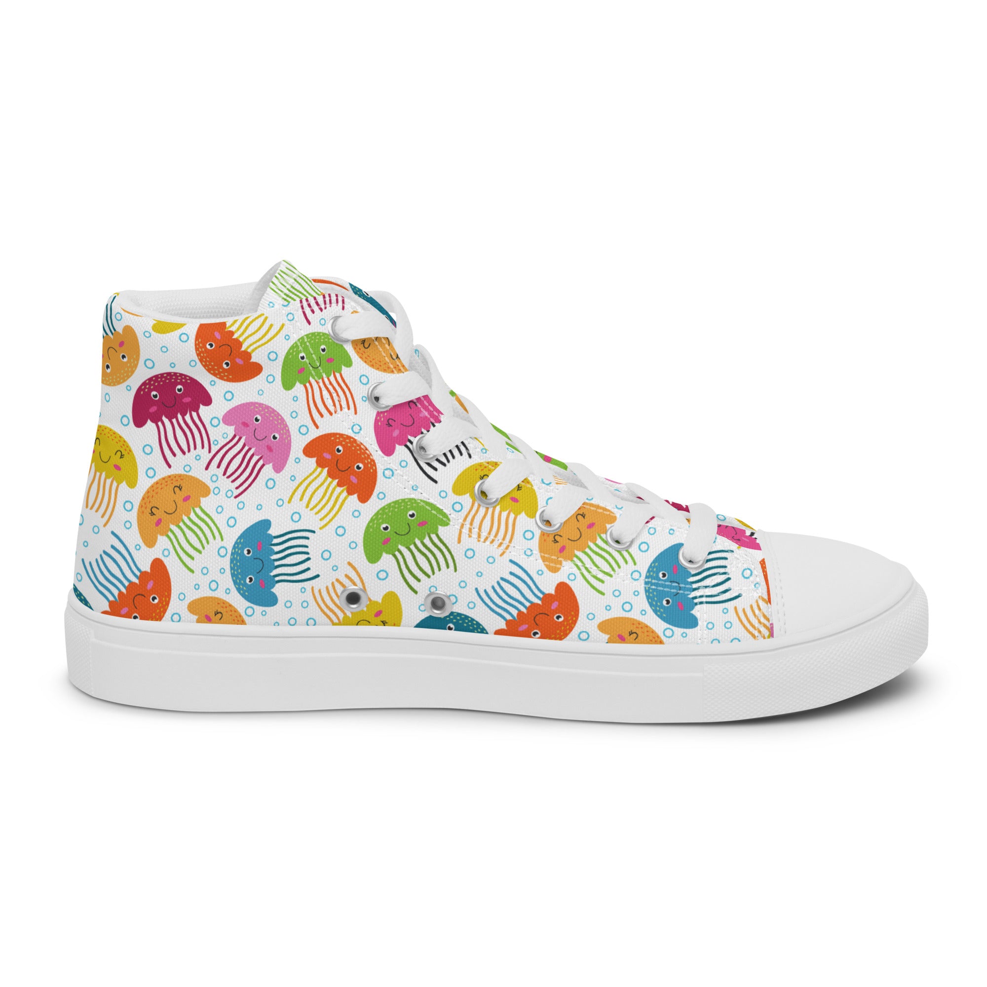 Men’s Jellyfish High-Top Sneakers, Colorful Sea Creature Canvas Shoes