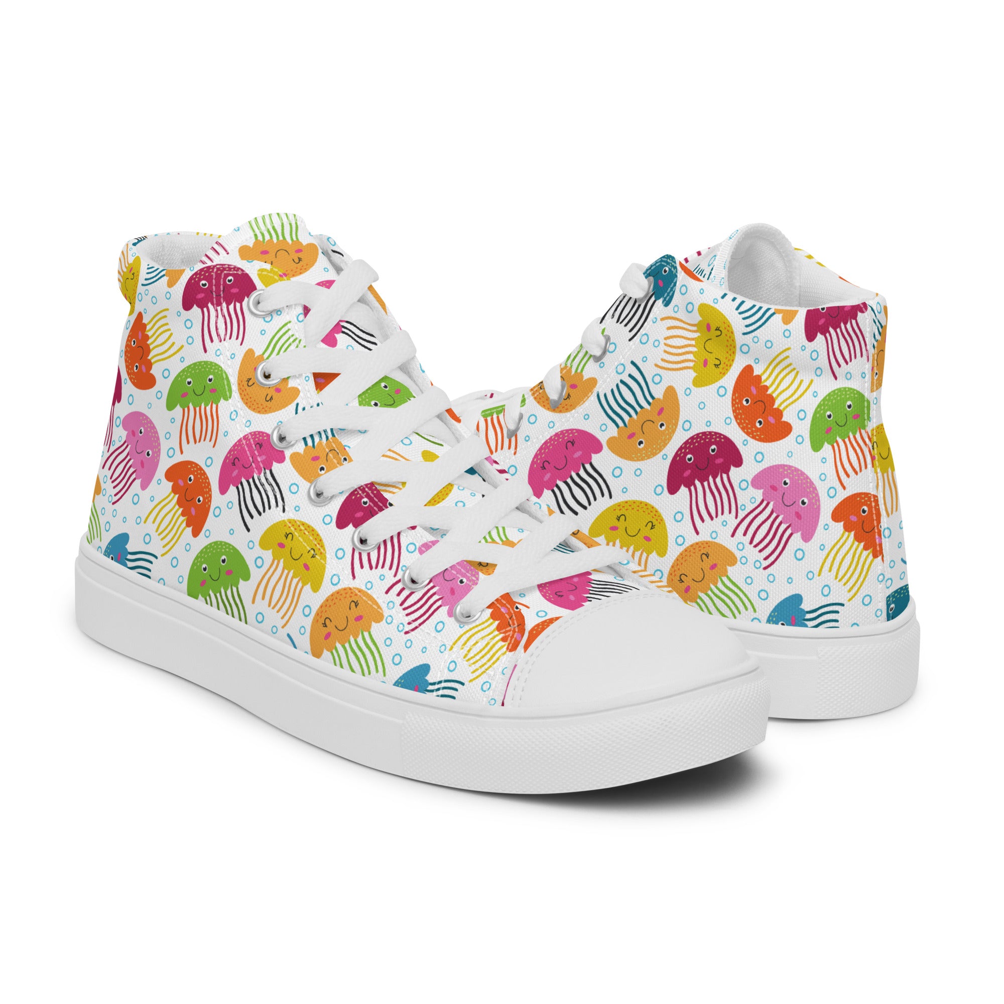 Men’s Jellyfish High-Top Sneakers, Colorful Sea Creature Canvas Shoes